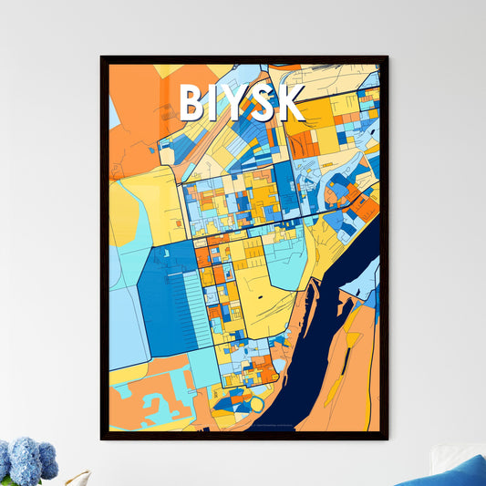 BIYSK RUSSIA Vibrant Colorful Art Map Poster Blue Orange