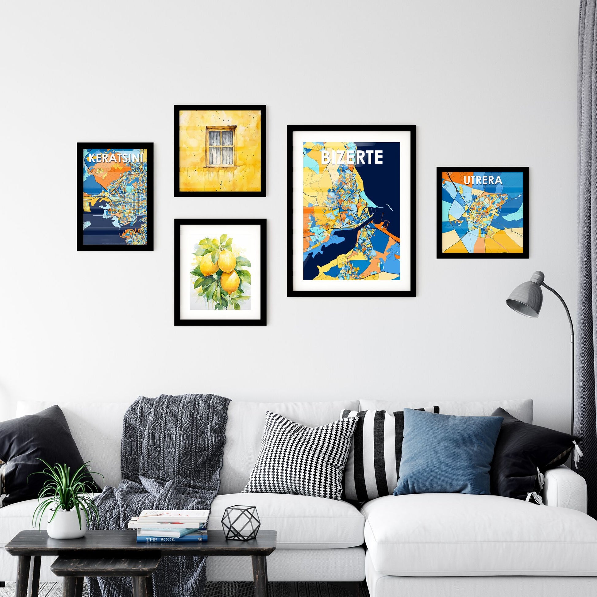 BIZERTE TUNISIA Vibrant Colorful Art Map Poster Blue Orange