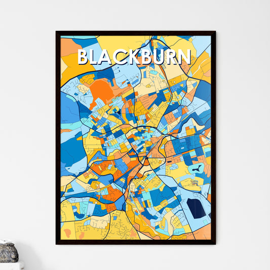 BLACKBURN ENGLAND Vibrant Colorful Art Map Poster Blue Orange