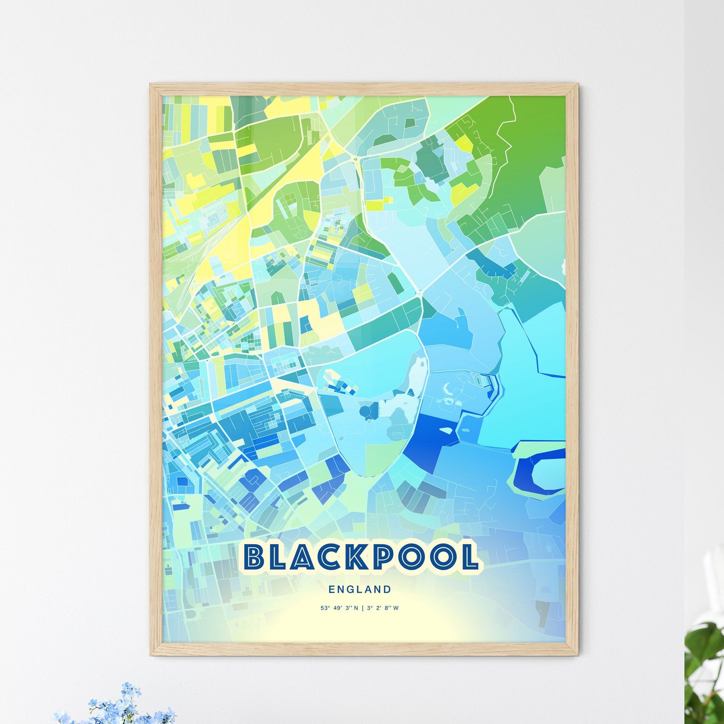 Colorful Blackpool England Fine Art Map Cool Blue