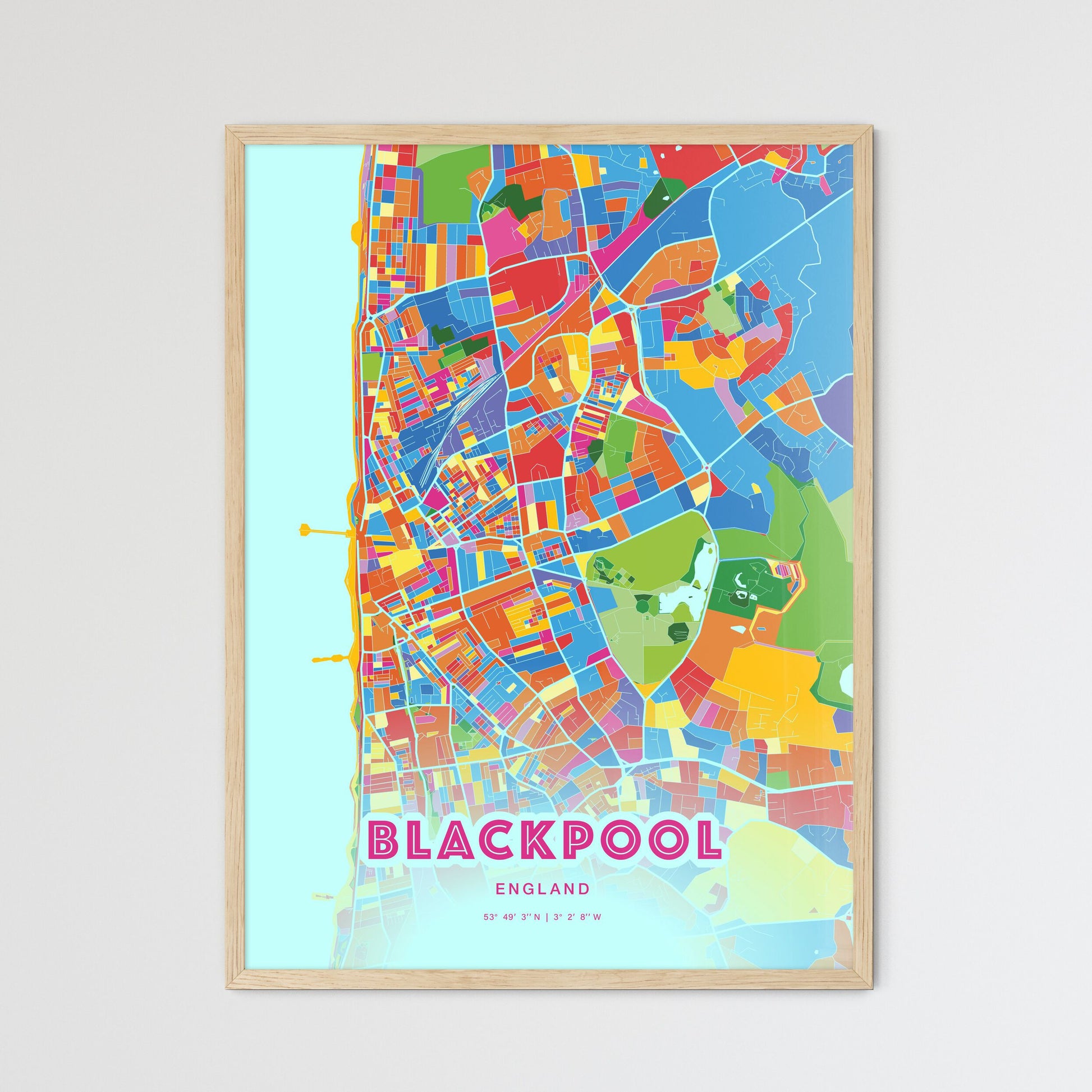 Colorful Blackpool England Fine Art Map Crazy Colors