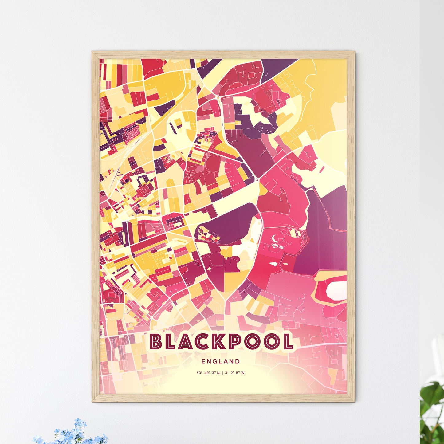 Colorful Blackpool England Fine Art Map Hot Red