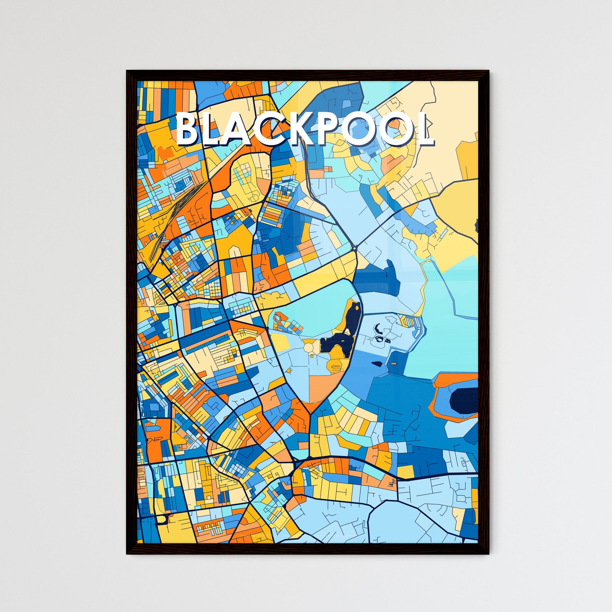 BLACKPOOL ENGLAND Vibrant Colorful Art Map Poster Blue Orange