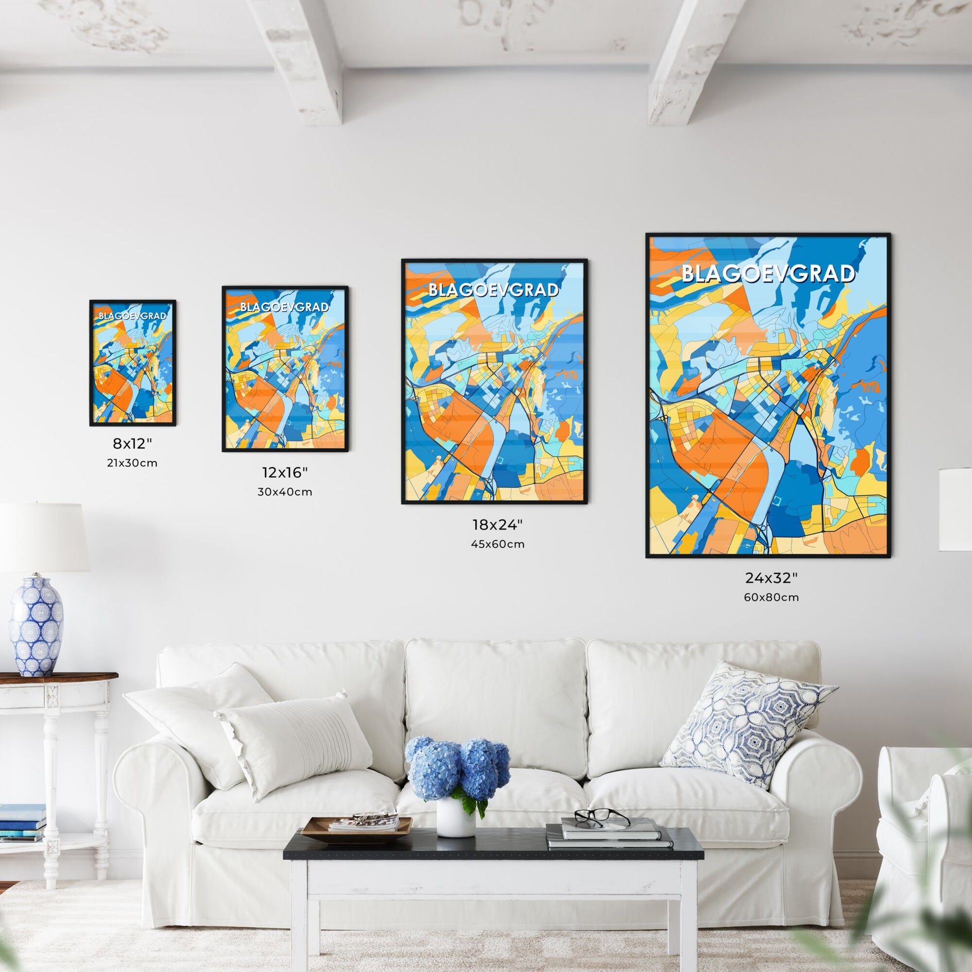 BLAGOEVGRAD BULGARIA Vibrant Colorful Art Map Poster Blue Orange