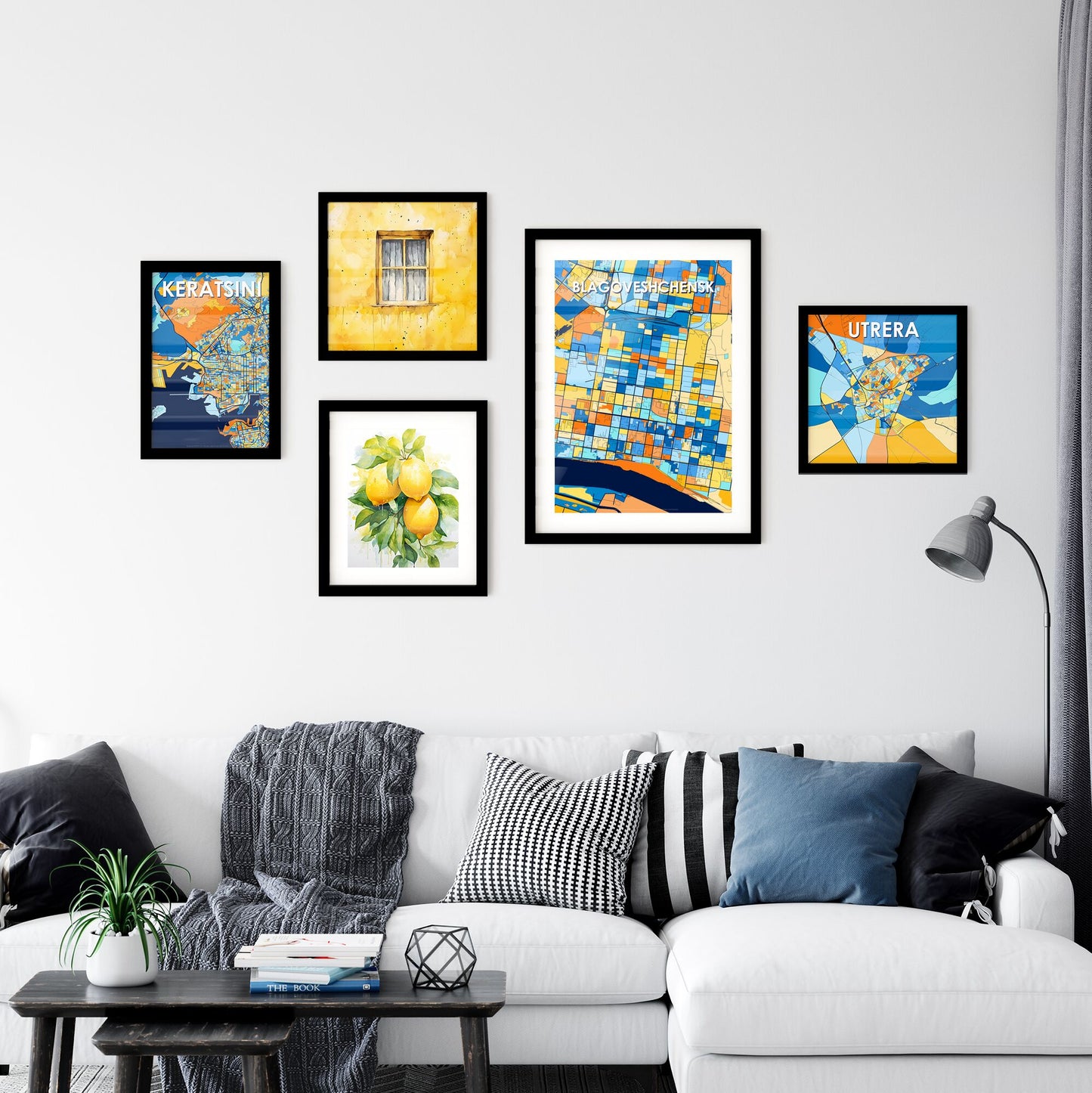 BLAGOVESHCHENSK RUSSIA Vibrant Colorful Art Map Poster Blue Orange