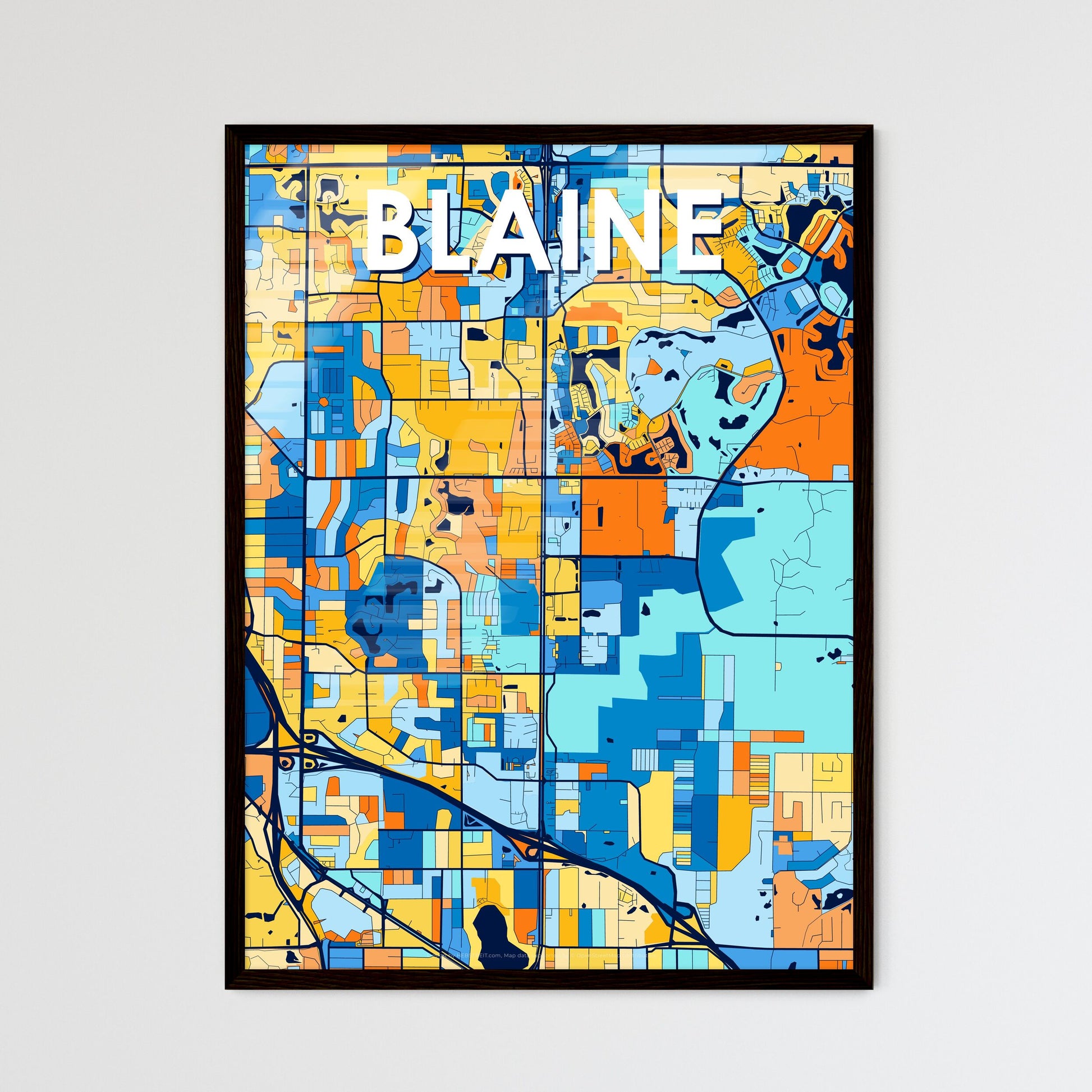 BLAINE MINNESOTA Vibrant Colorful Art Map Poster Blue Orange