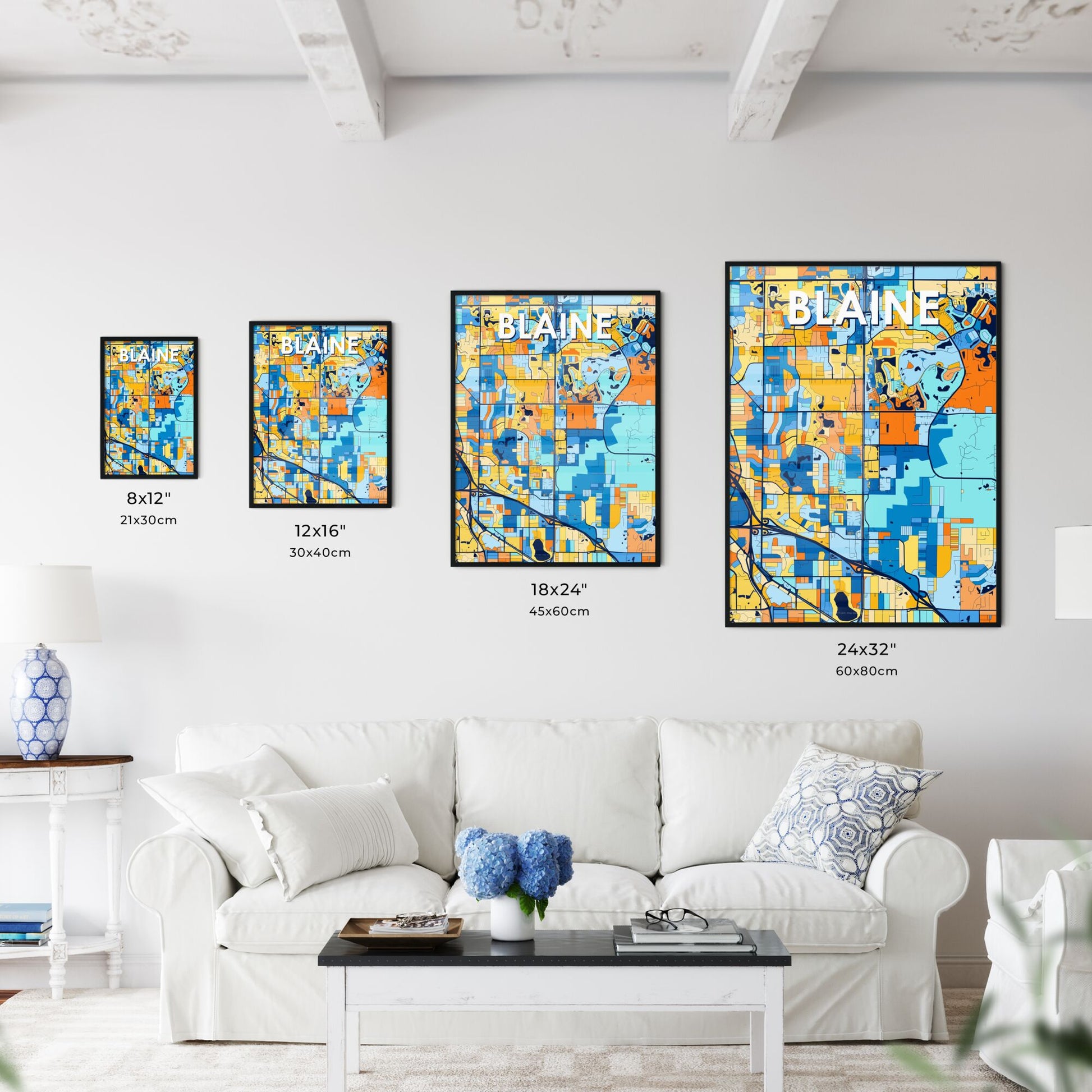 BLAINE MINNESOTA Vibrant Colorful Art Map Poster Blue Orange