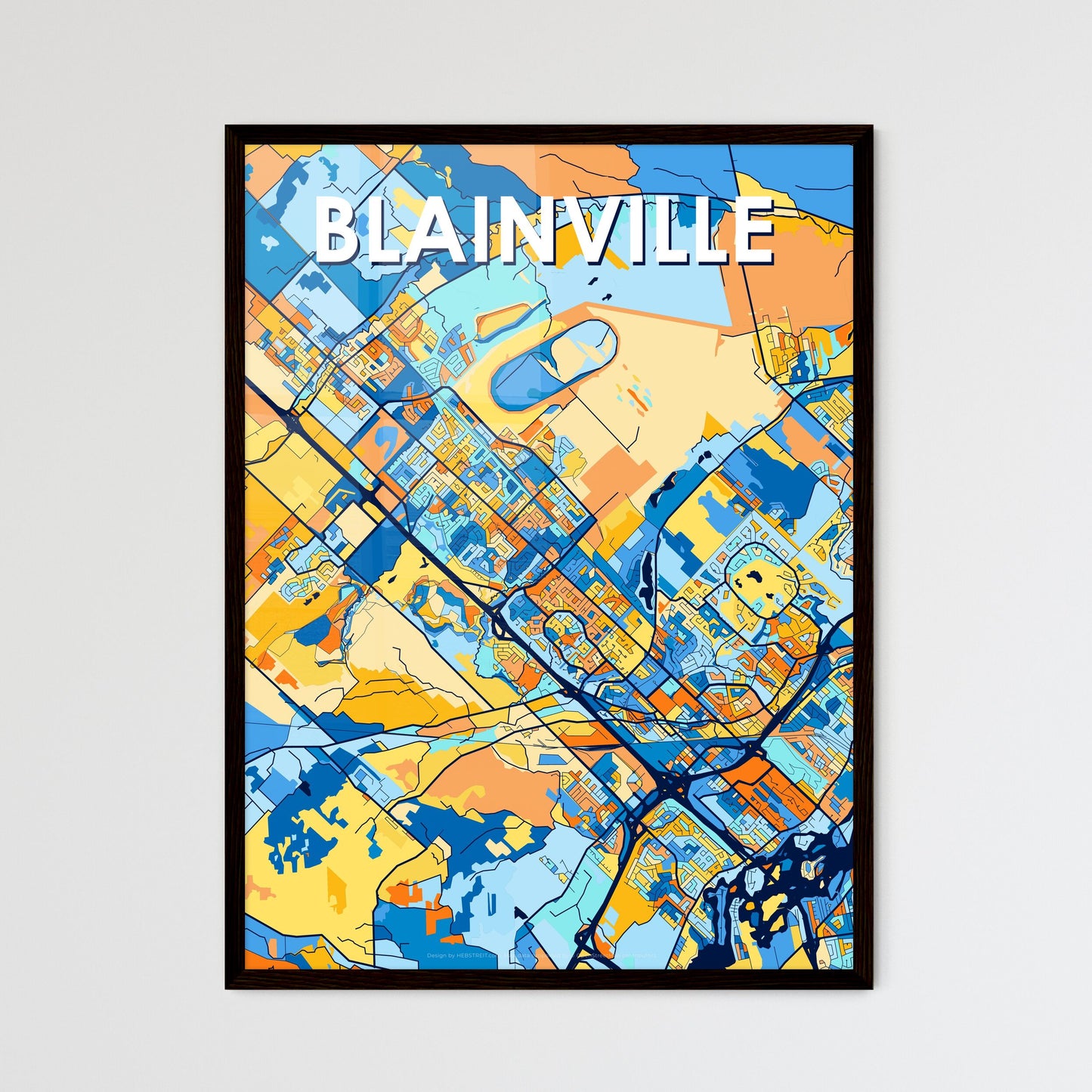 BLAINVILLE CANADA Vibrant Colorful Art Map Poster Blue Orange