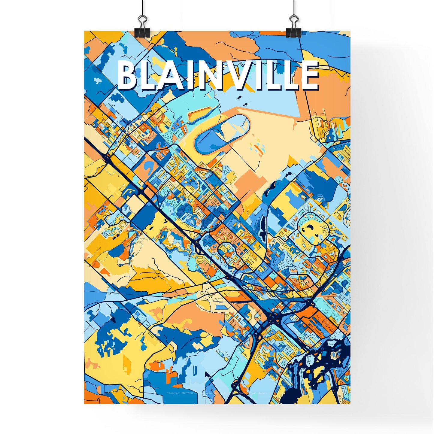 BLAINVILLE CANADA Vibrant Colorful Art Map Poster Blue Orange