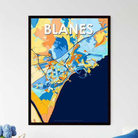 BLANES SPAIN Vibrant Colorful Art Map Poster Blue Orange