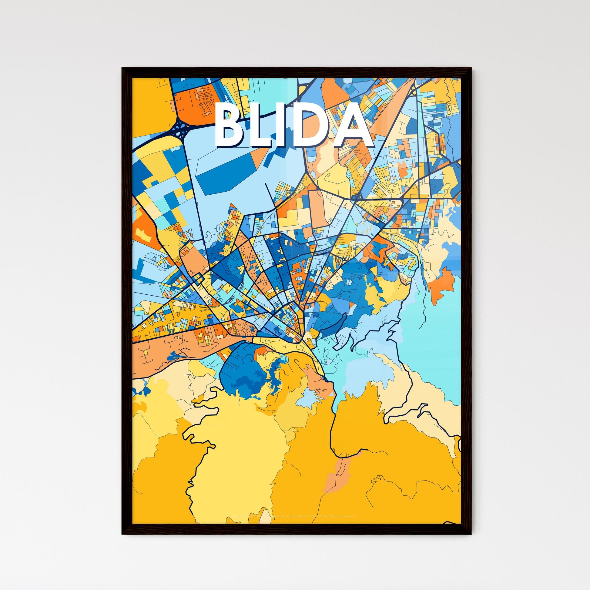 BLIDA ALGERIA Vibrant Colorful Art Map Poster Blue Orange