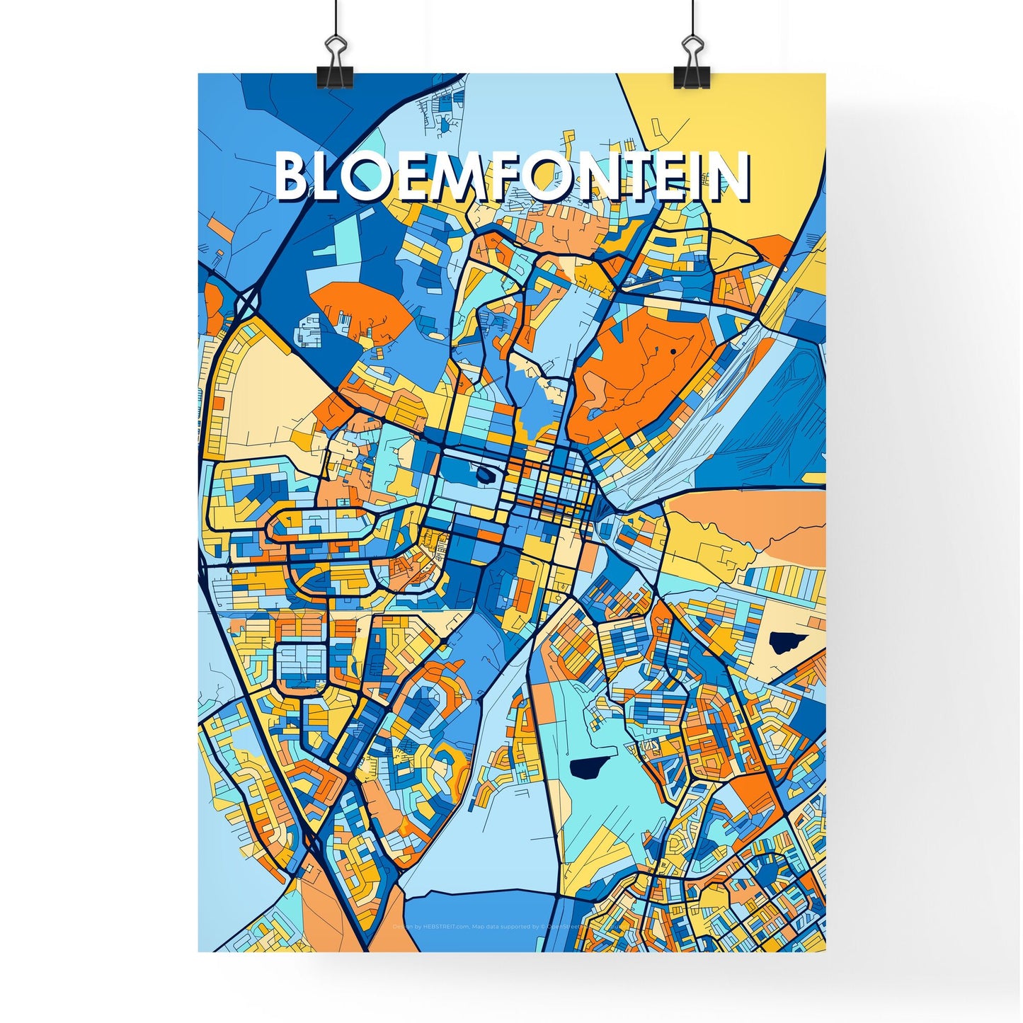 BLOEMFONTEIN SOUTH AFRICA Vibrant Colorful Art Map Poster Blue Orange