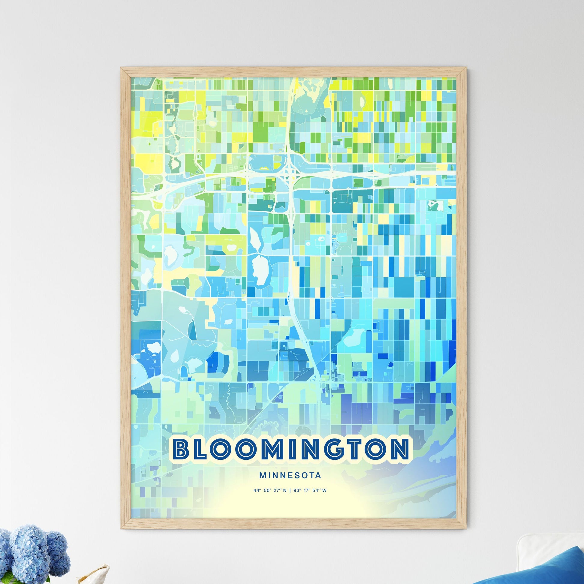 Colorful Bloomington Minnesota Fine Art Map Cool Blue