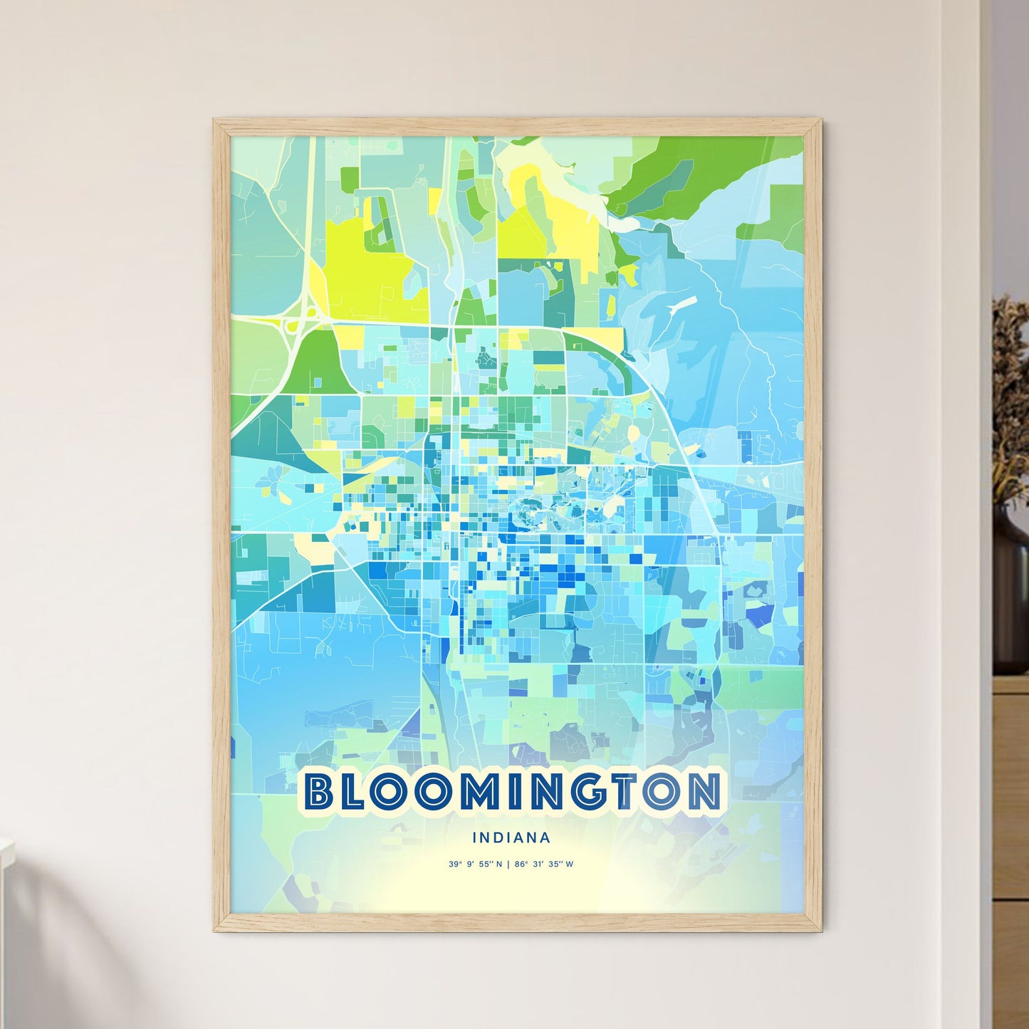 Colorful Bloomington Indiana Fine Art Map Cool Blue