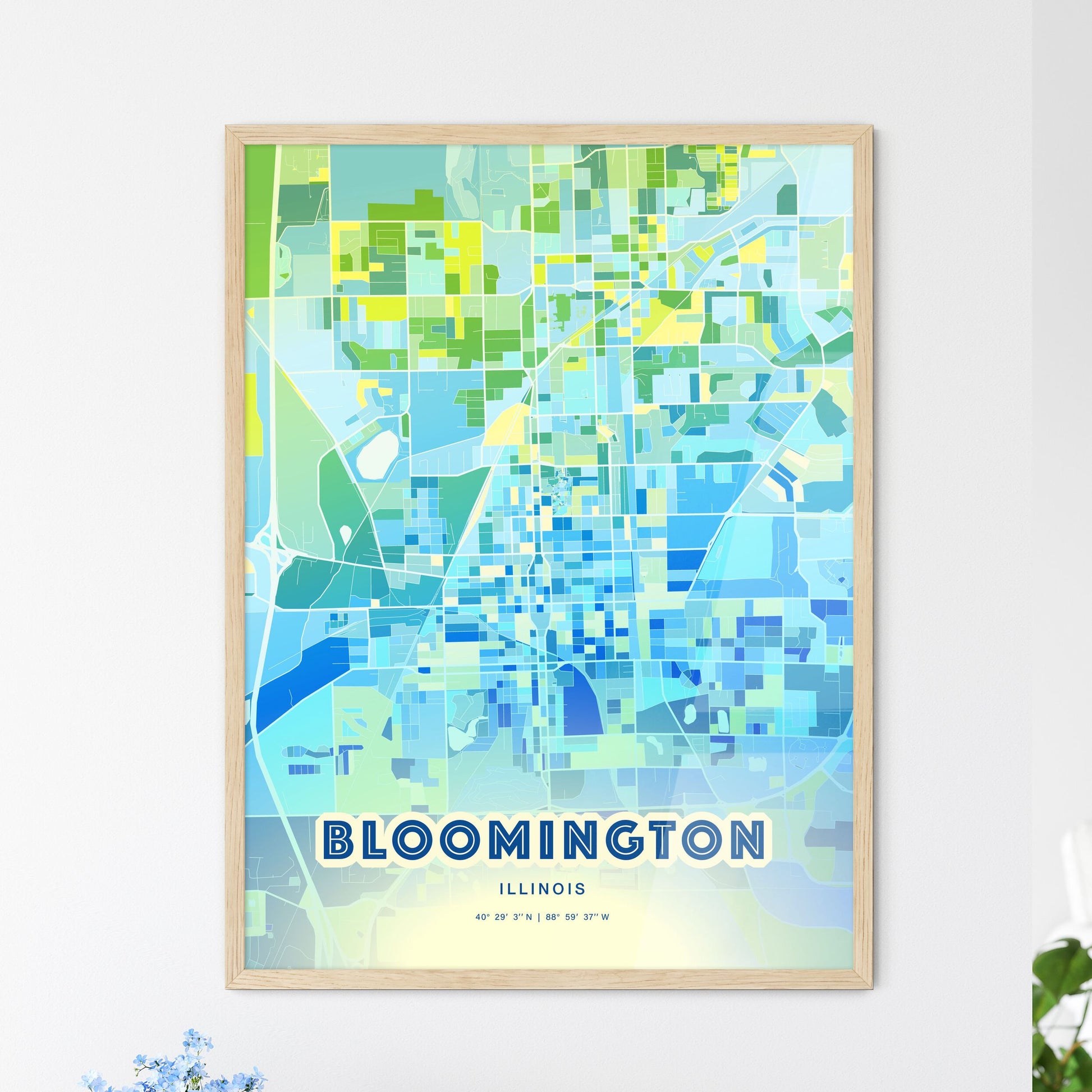 Colorful Bloomington Illinois Fine Art Map Cool Blue