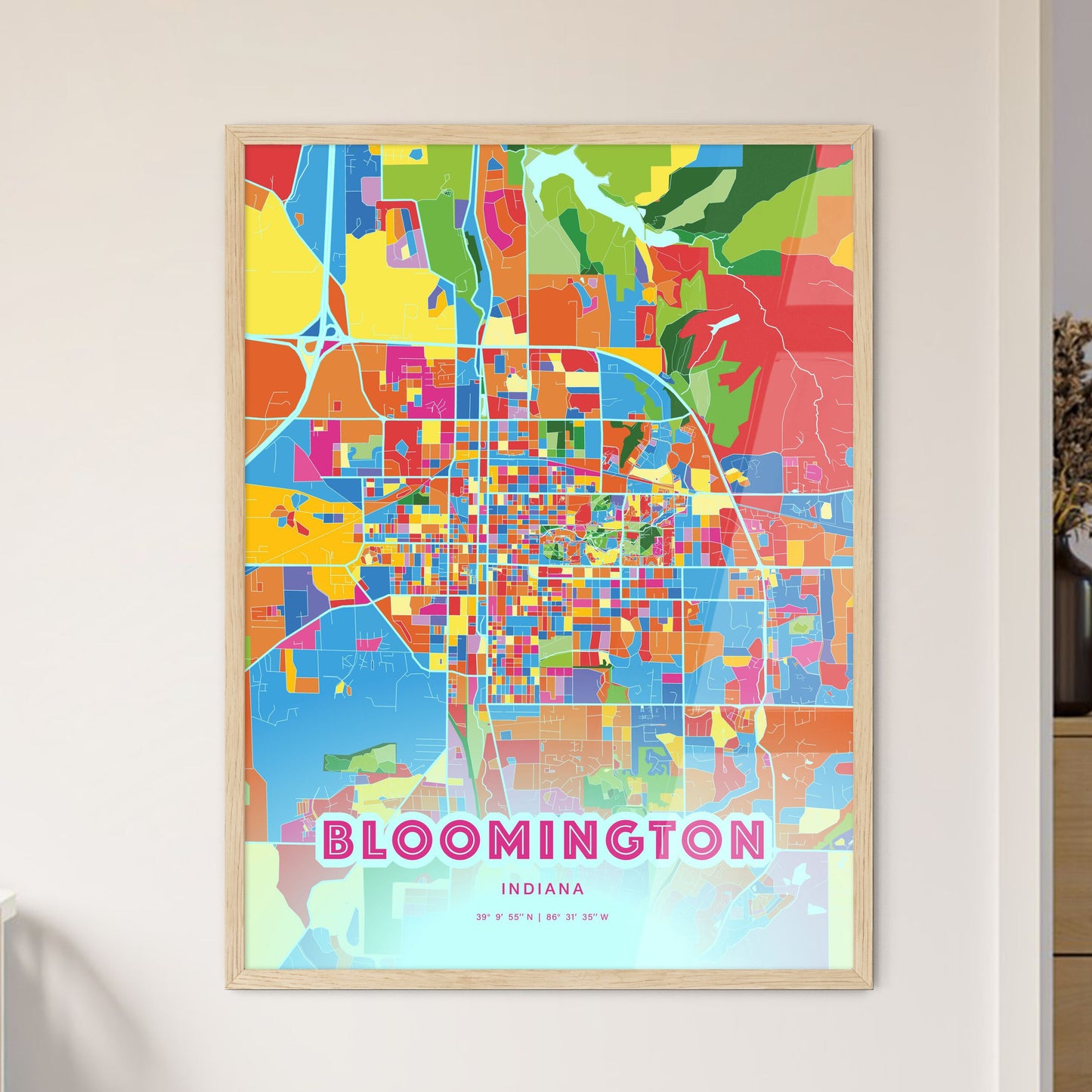 Colorful Bloomington Indiana Fine Art Map Crazy Colors