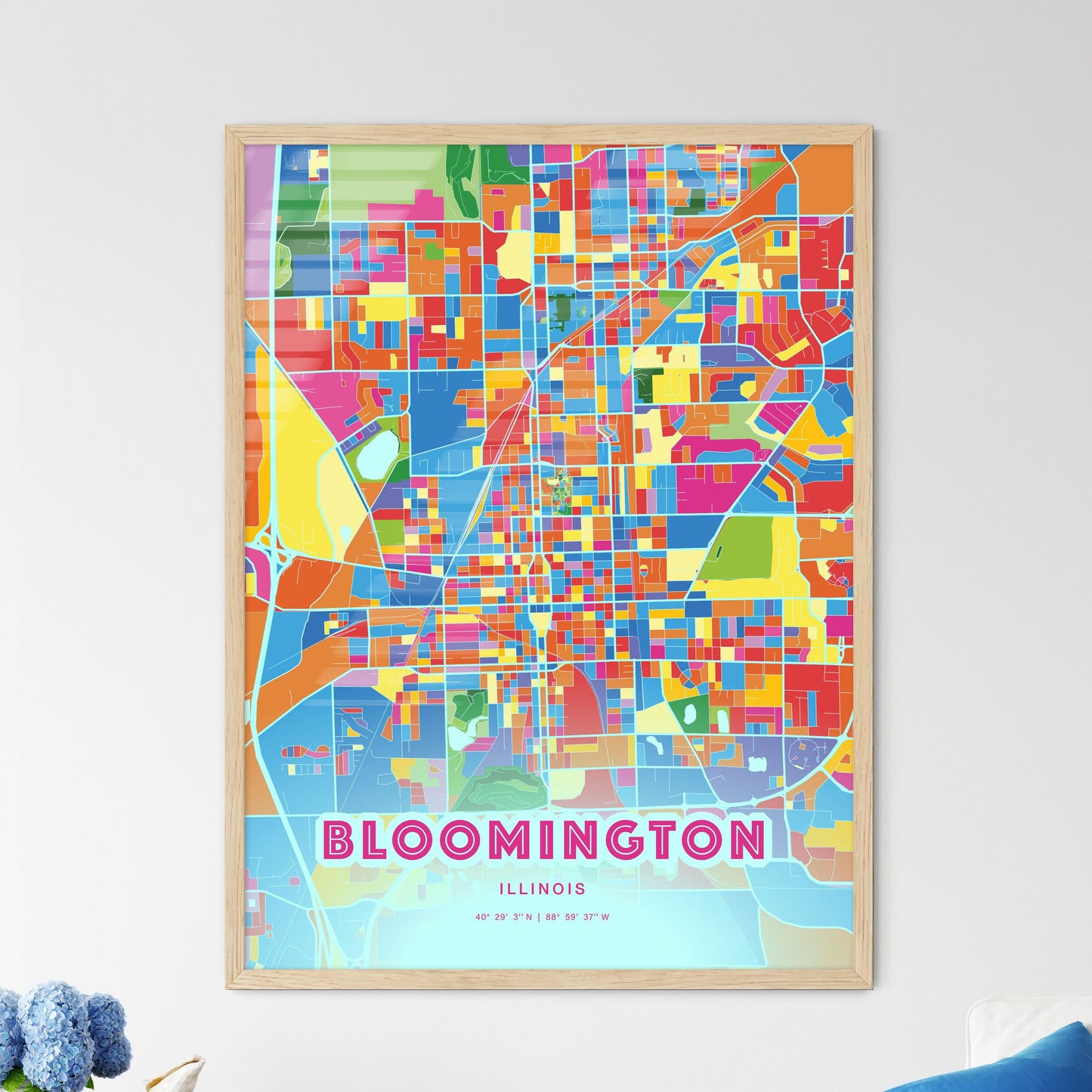 Colorful Bloomington Illinois Fine Art Map Crazy Colors
