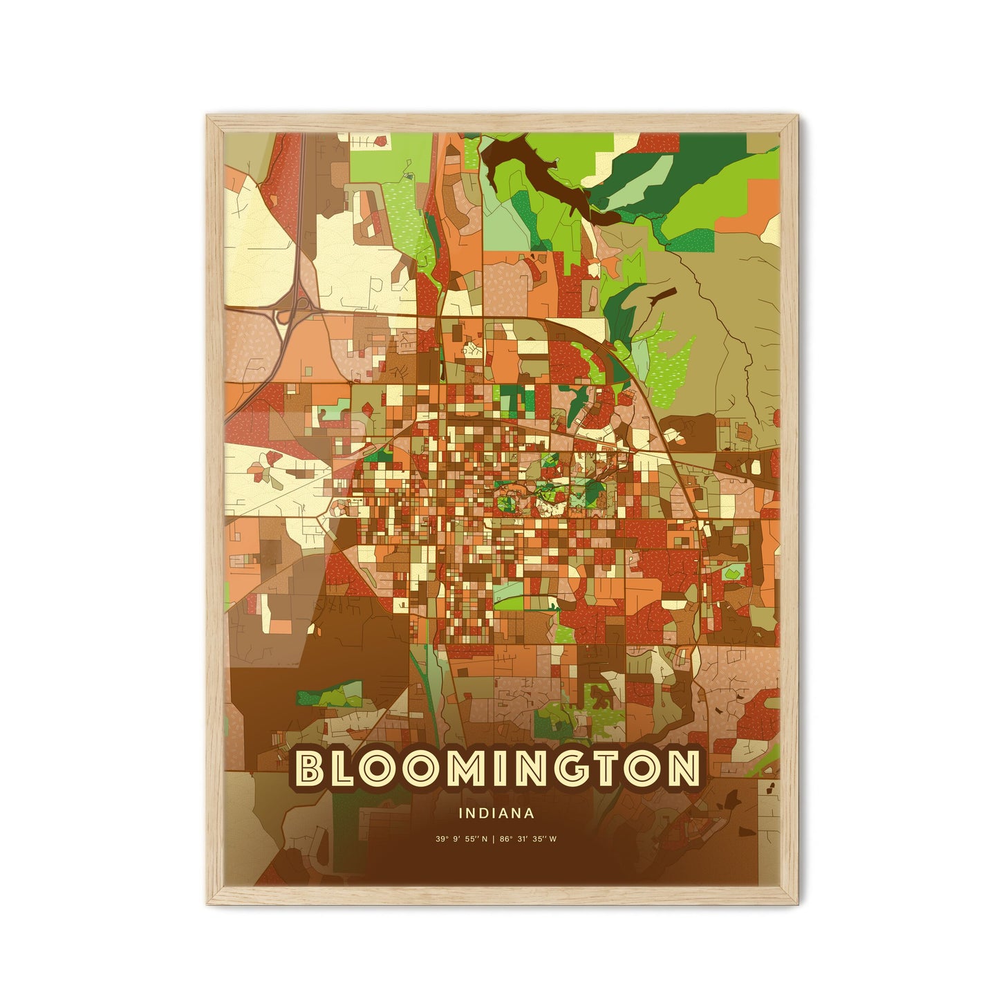 Colorful Bloomington Indiana Fine Art Map Farmhouse