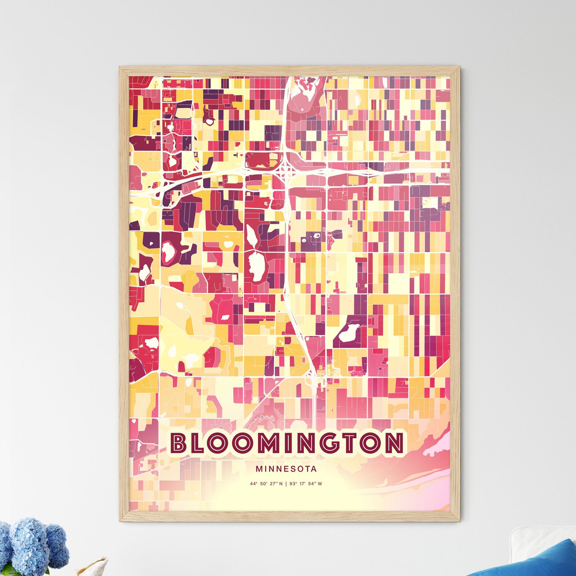Colorful Bloomington Minnesota Fine Art Map Hot Red