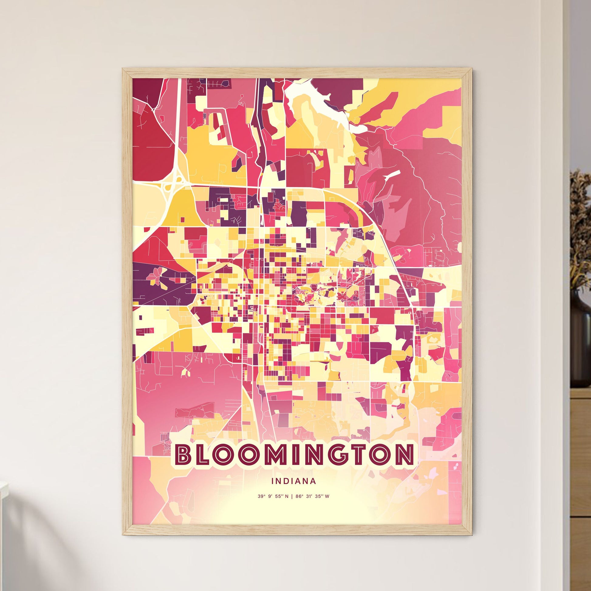 Colorful Bloomington Indiana Fine Art Map Hot Red