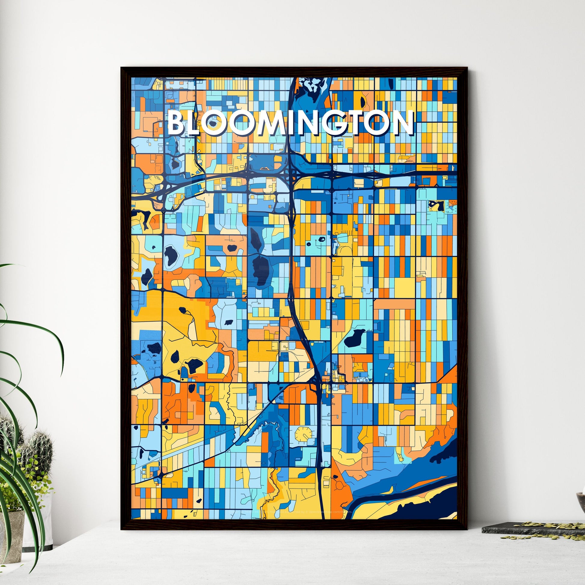 BLOOMINGTON MINNESOTA Vibrant Colorful Art Map Poster Blue Orange