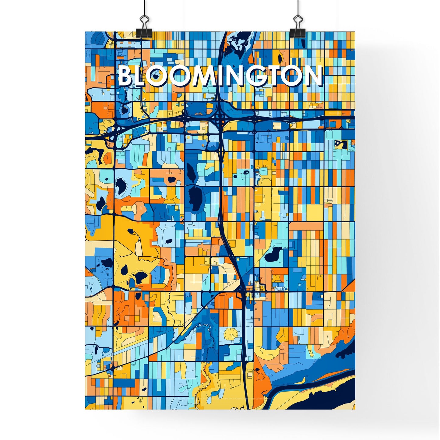 BLOOMINGTON MINNESOTA Vibrant Colorful Art Map Poster Blue Orange