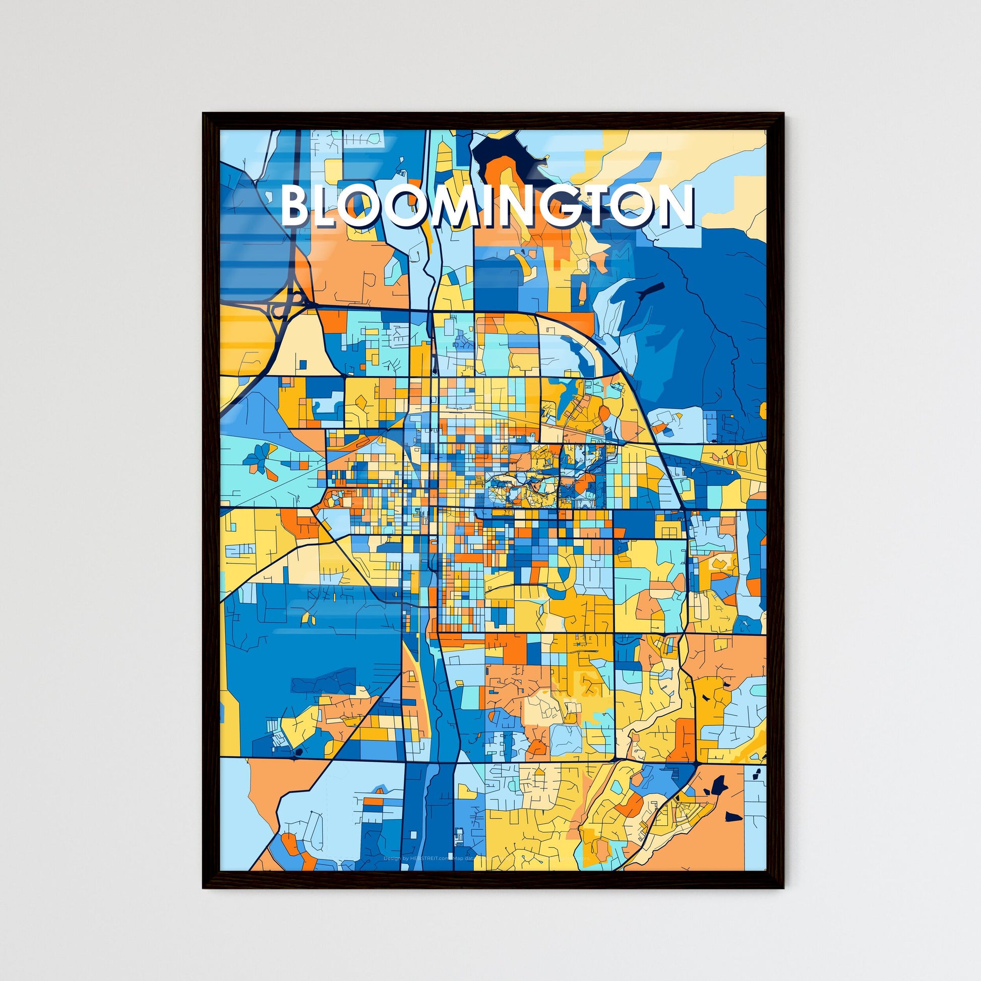 BLOOMINGTON INDIANA Vibrant Colorful Art Map Poster Blue Orange