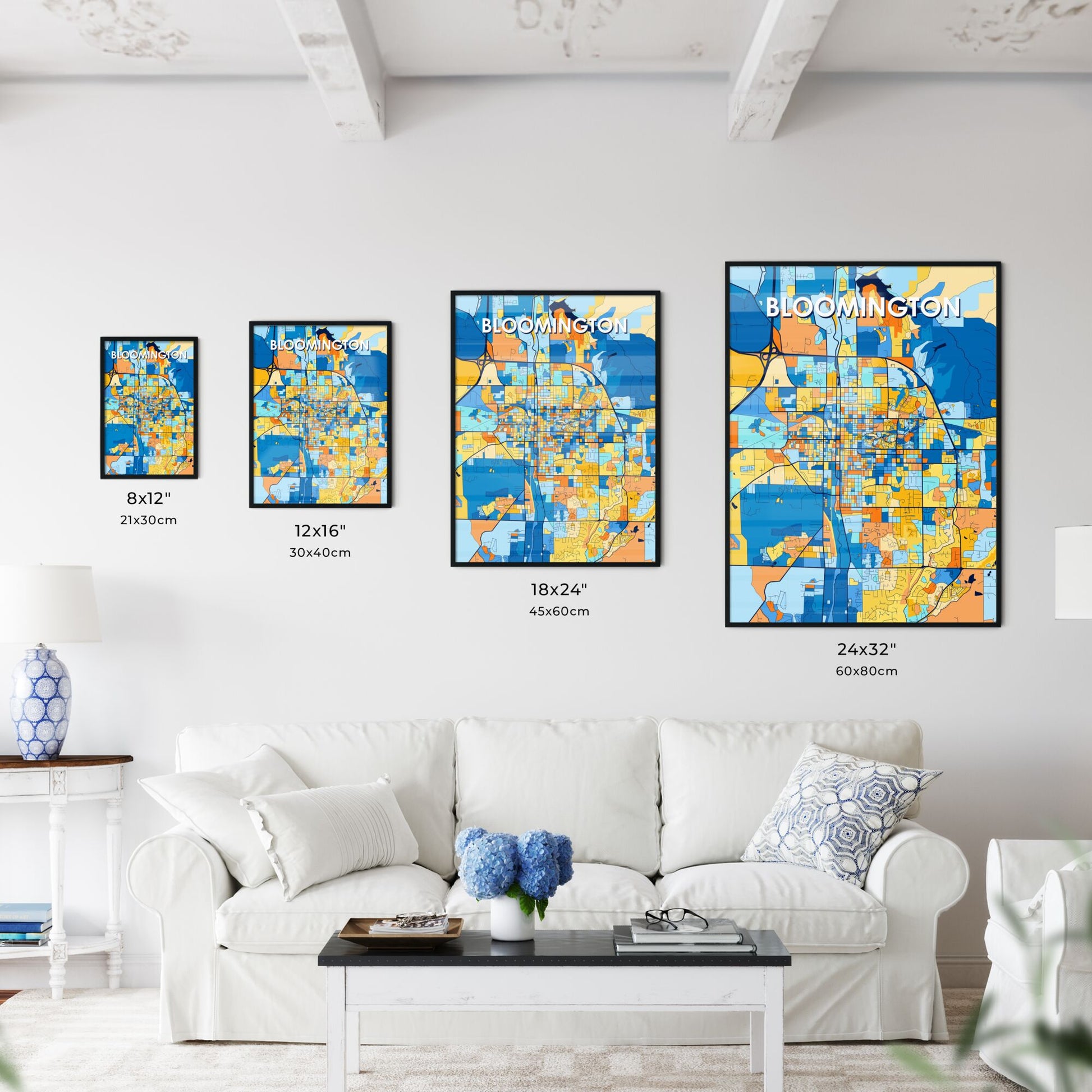 BLOOMINGTON INDIANA Vibrant Colorful Art Map Poster Blue Orange