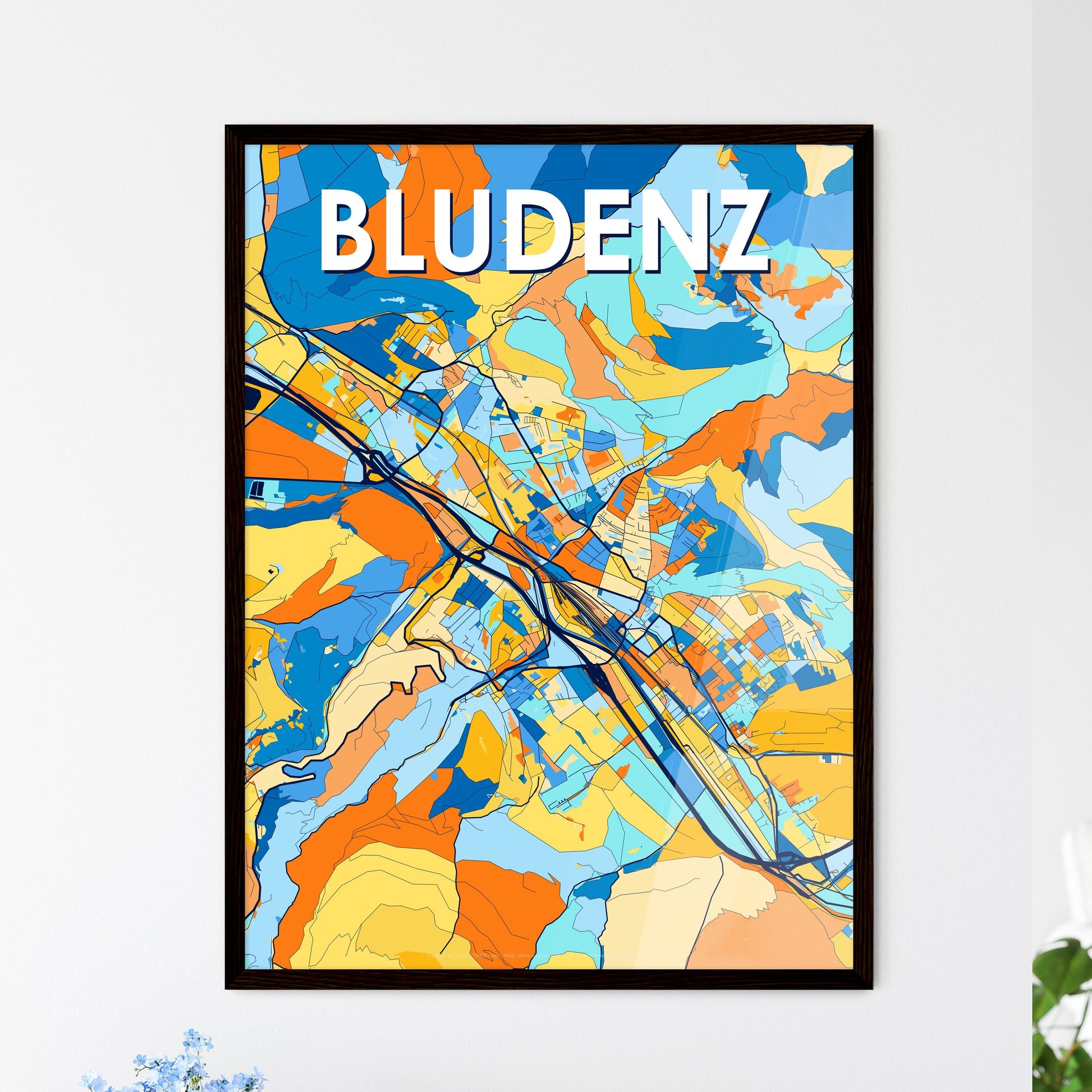 BLUDENZ AUSTRIA Vibrant Colorful Art Map Poster Blue Orange