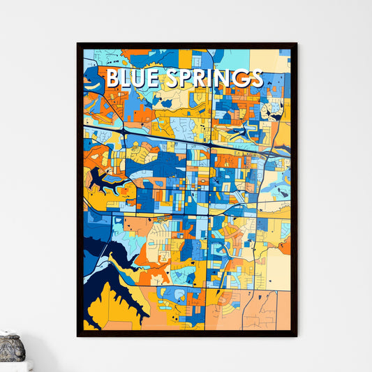 BLUE SPRINGS MISSOURI Vibrant Colorful Art Map Poster Blue Orange