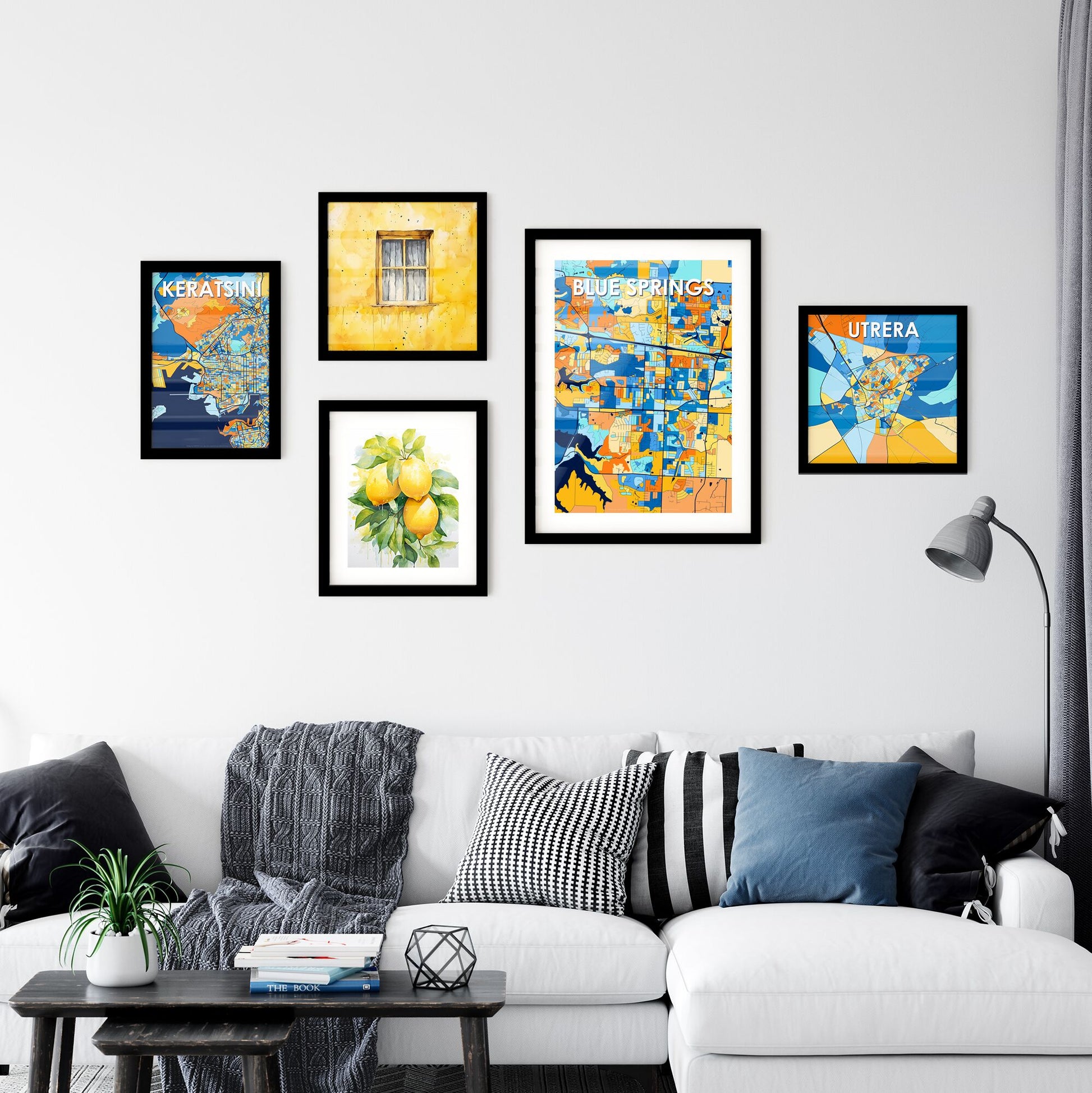 BLUE SPRINGS MISSOURI Vibrant Colorful Art Map Poster Blue Orange