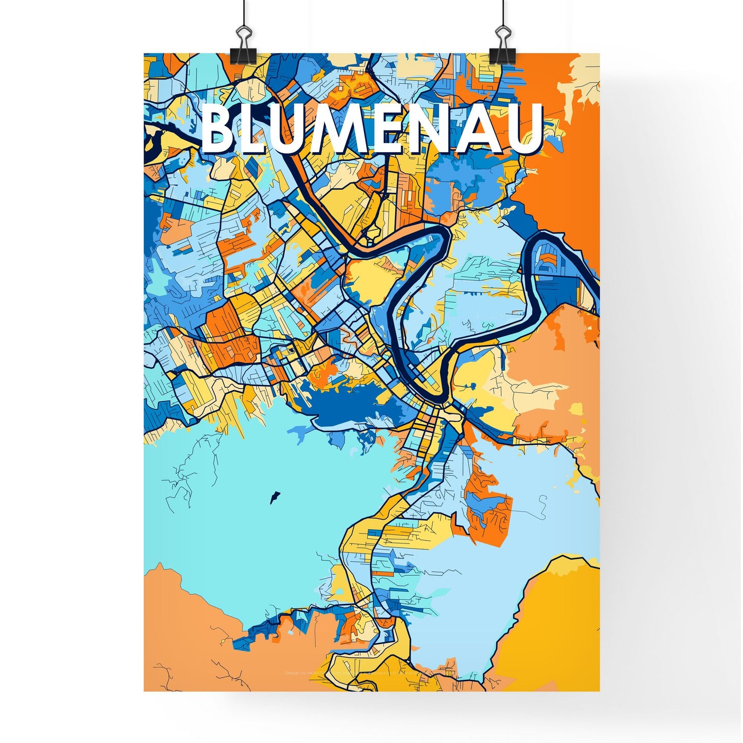 BLUMENAU BRAZIL Vibrant Colorful Art Map Poster Blue Orange