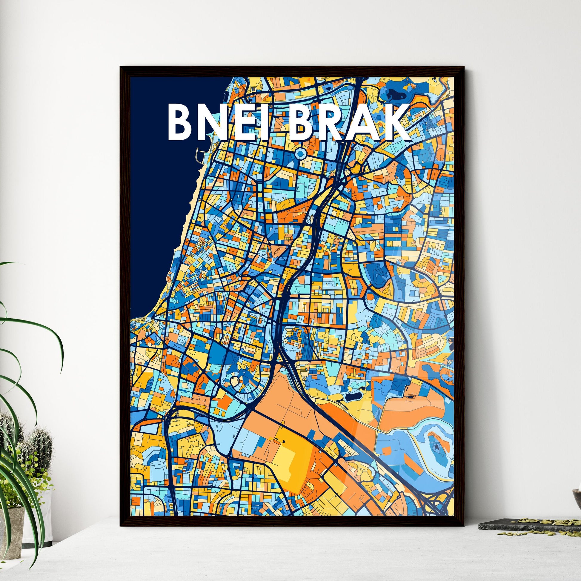 BNEI BRAK ISRAEL Vibrant Colorful Art Map Poster Blue Orange