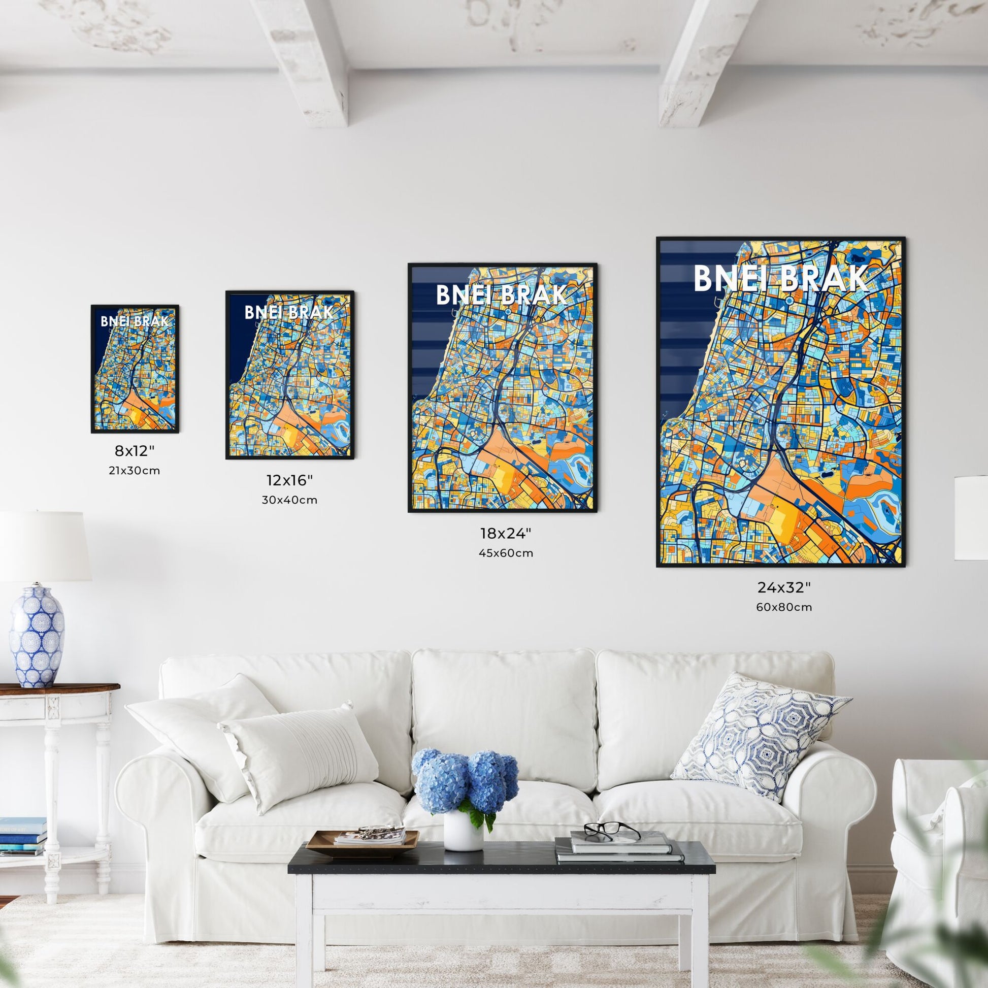 BNEI BRAK ISRAEL Vibrant Colorful Art Map Poster Blue Orange