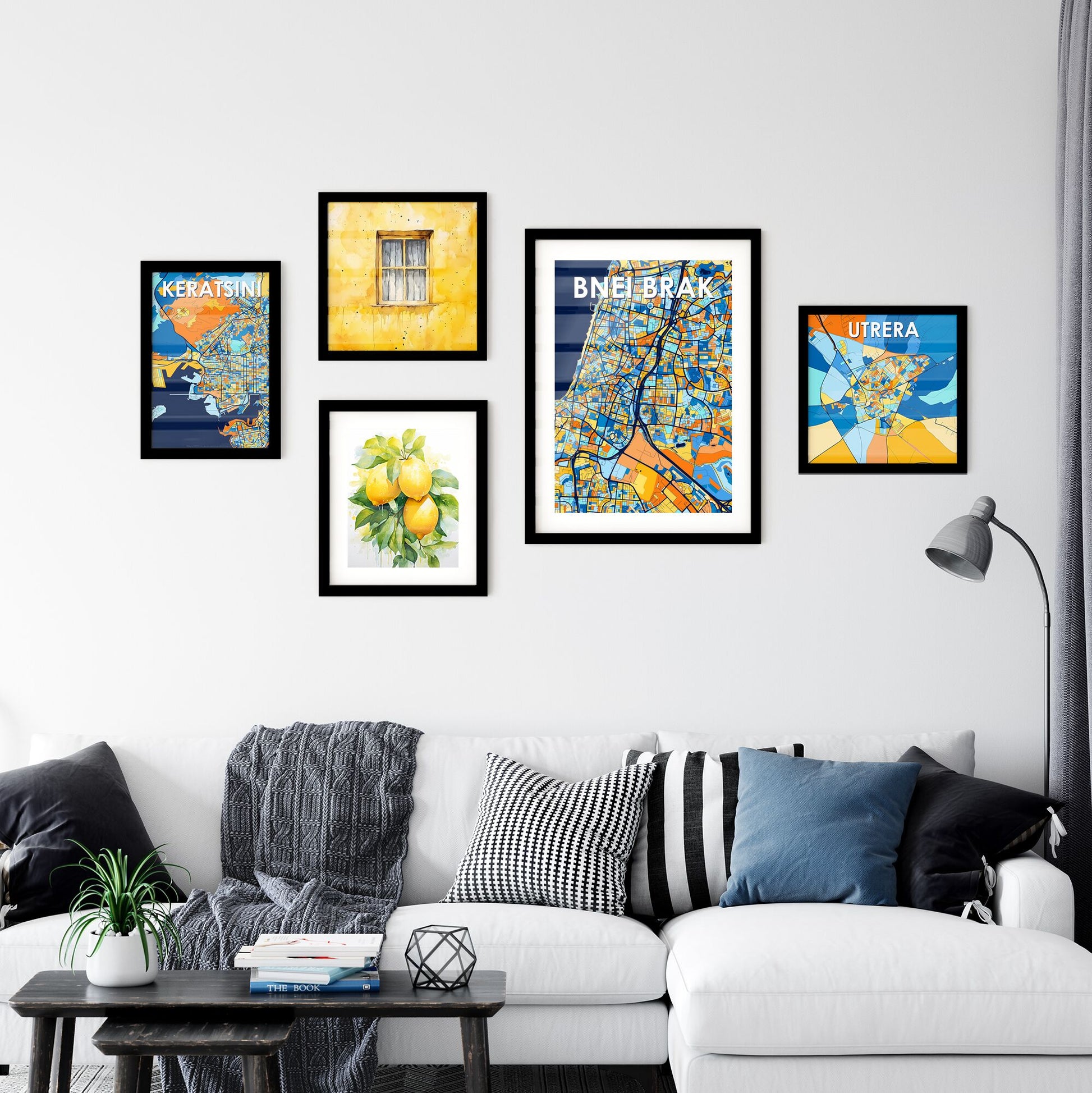 BNEI BRAK ISRAEL Vibrant Colorful Art Map Poster Blue Orange