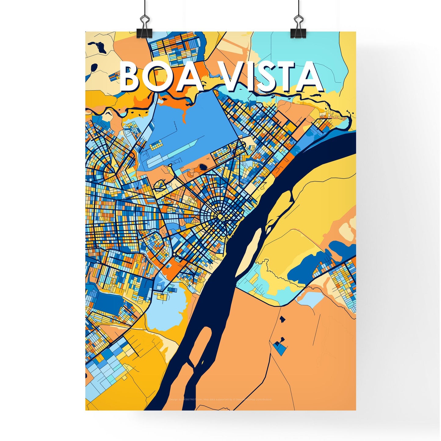 BOA VISTA BRAZIL Vibrant Colorful Art Map Poster Blue Orange