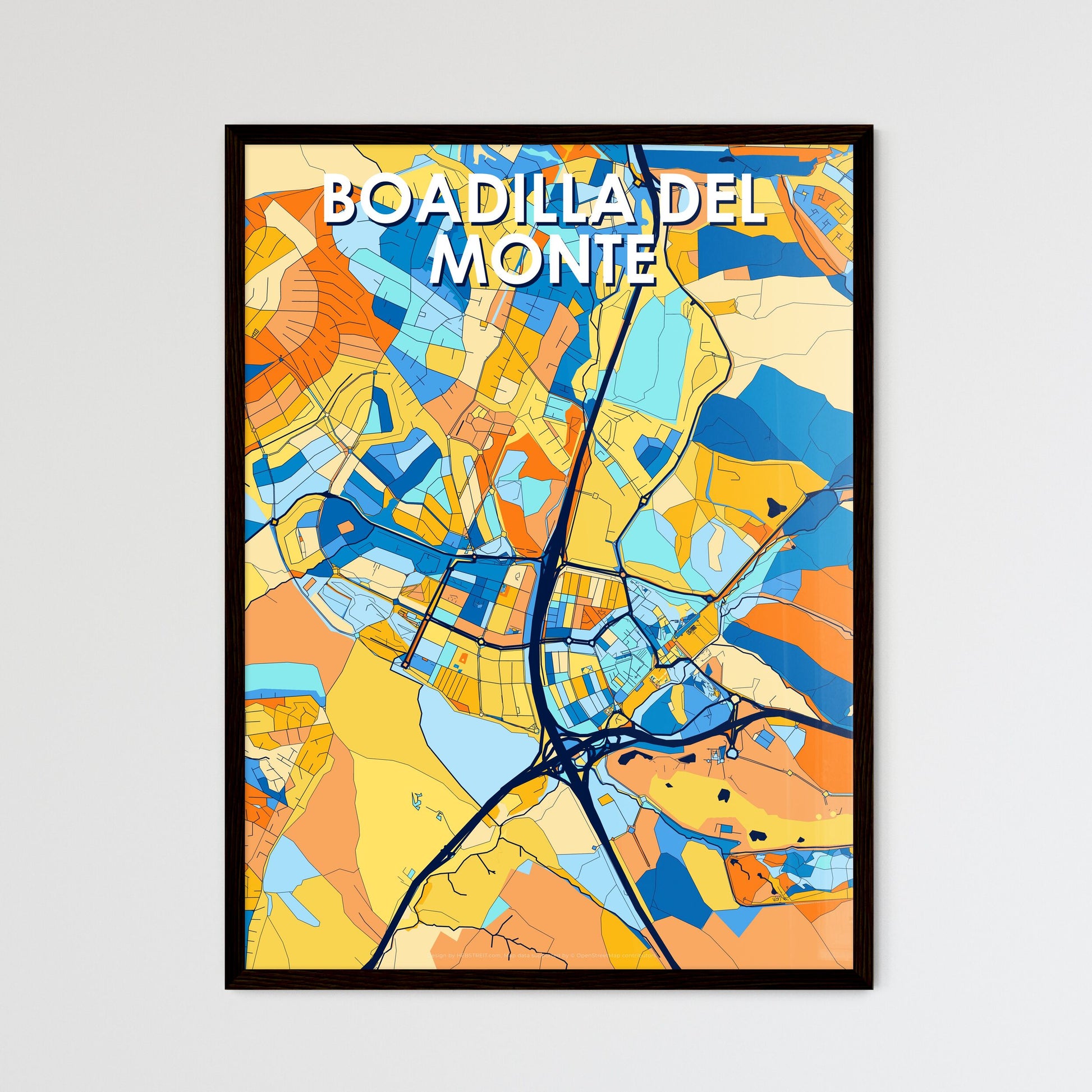 BOADILLA DEL MONTE SPAIN Vibrant Colorful Art Map Poster Blue Orange