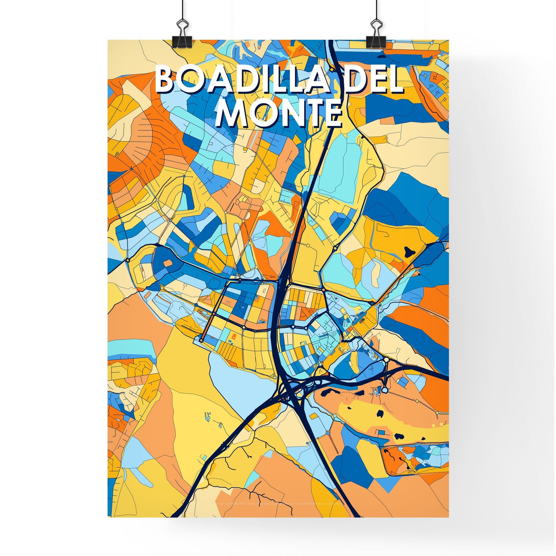 BOADILLA DEL MONTE SPAIN Vibrant Colorful Art Map Poster Blue Orange