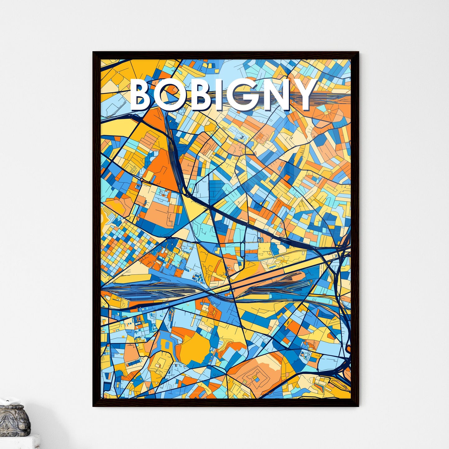 BOBIGNY FRANCE Vibrant Colorful Art Map Poster Blue Orange