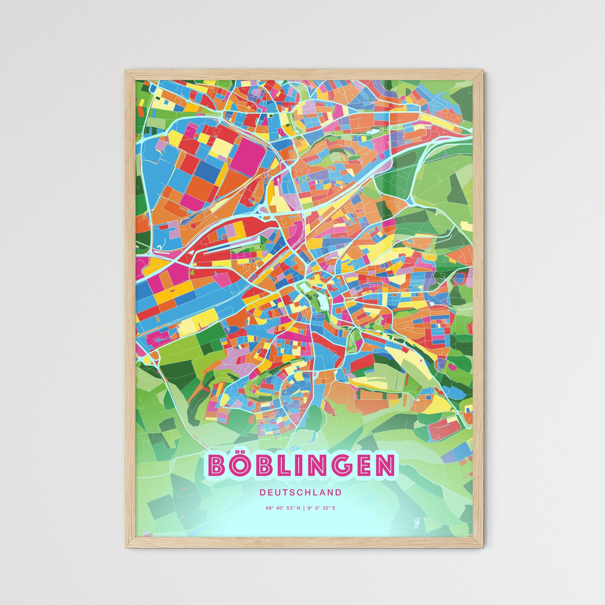 Colorful Böblingen Germany Fine Art Map Crazy Colors