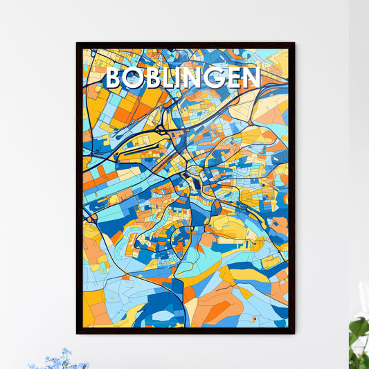 BOBLINGEN GERMANY Vibrant Colorful Art Map Poster Blue Orange