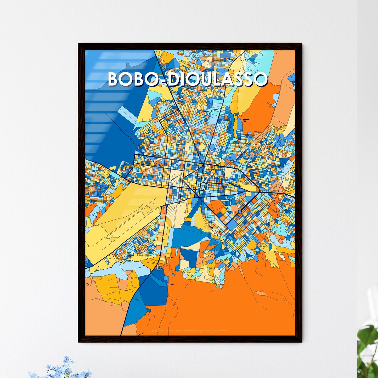 BOBO-DIOULASSO BURKINA FASO Vibrant Colorful Art Map Poster Blue Orange