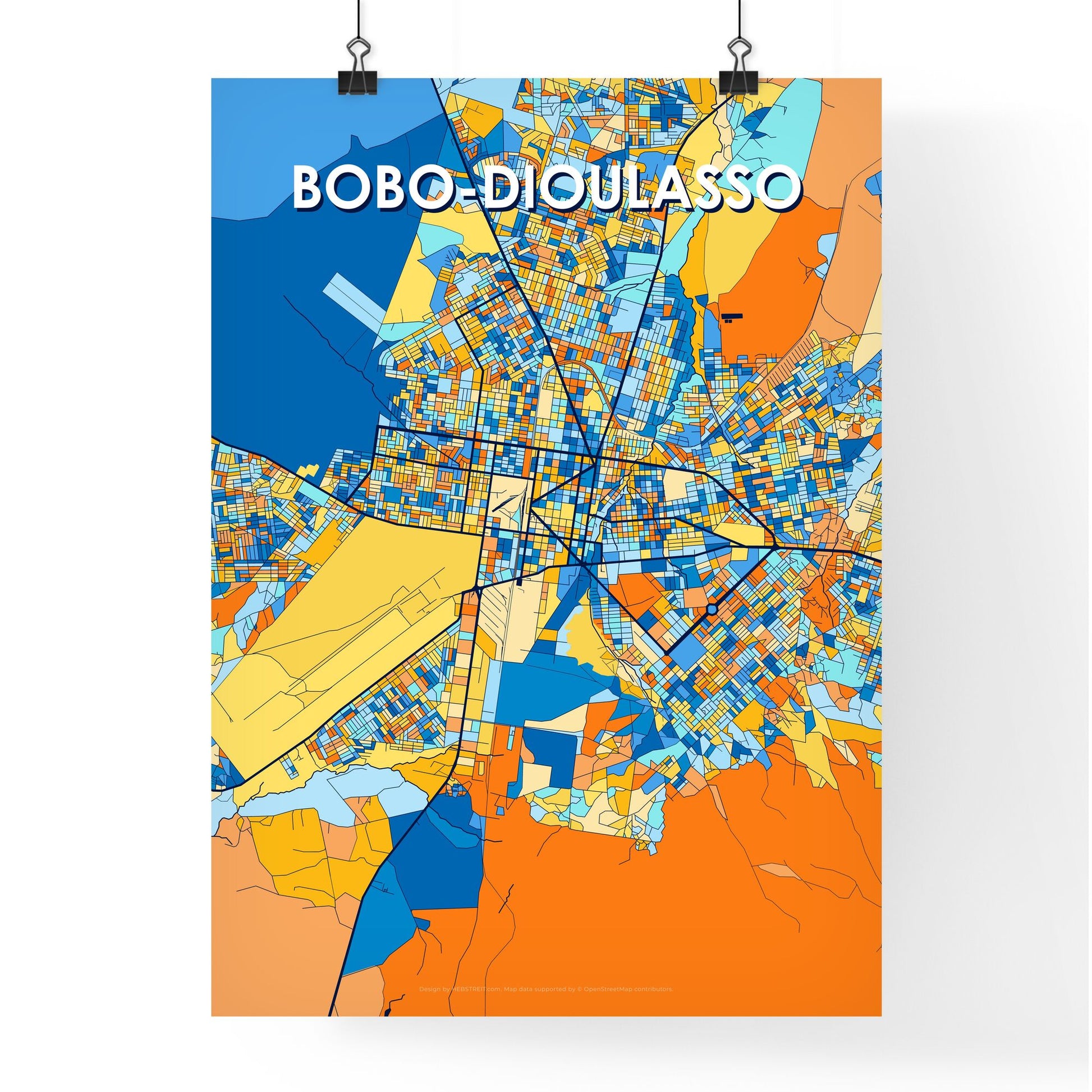 BOBO-DIOULASSO BURKINA FASO Vibrant Colorful Art Map Poster Blue Orange