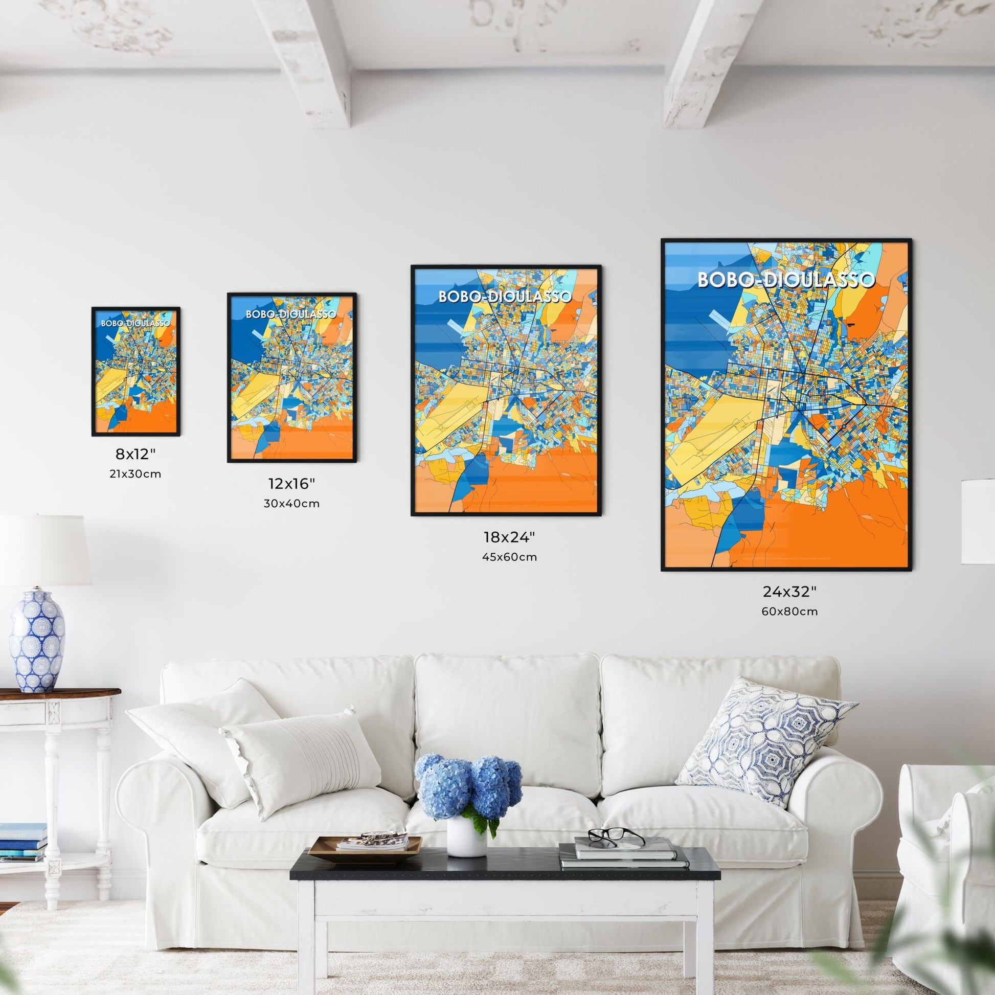 BOBO-DIOULASSO BURKINA FASO Vibrant Colorful Art Map Poster Blue Orange