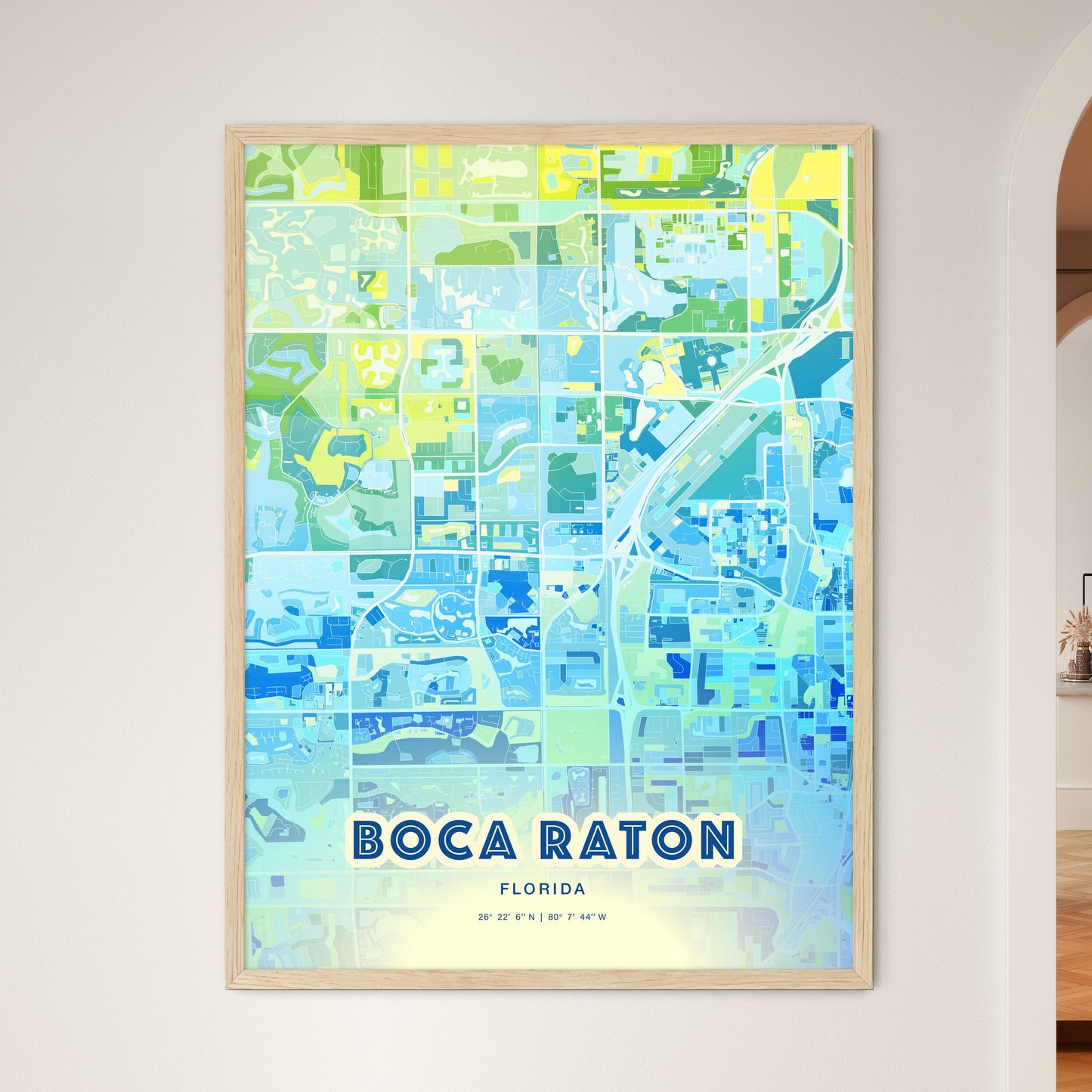 Colorful Boca Raton Florida Fine Art Map Cool Blue