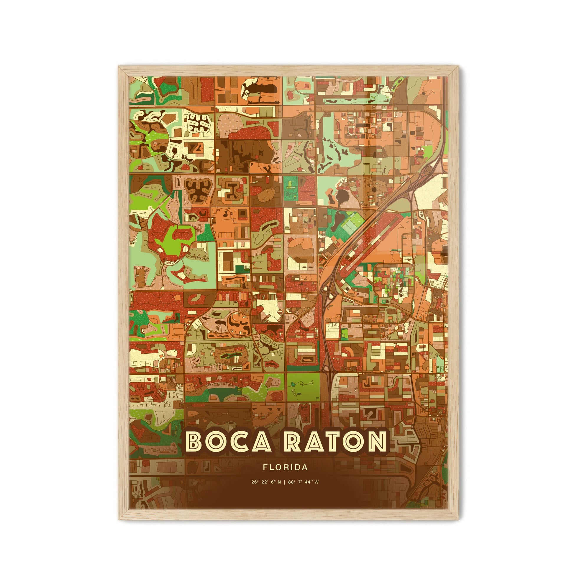 Colorful Boca Raton Florida Fine Art Map Farmhouse