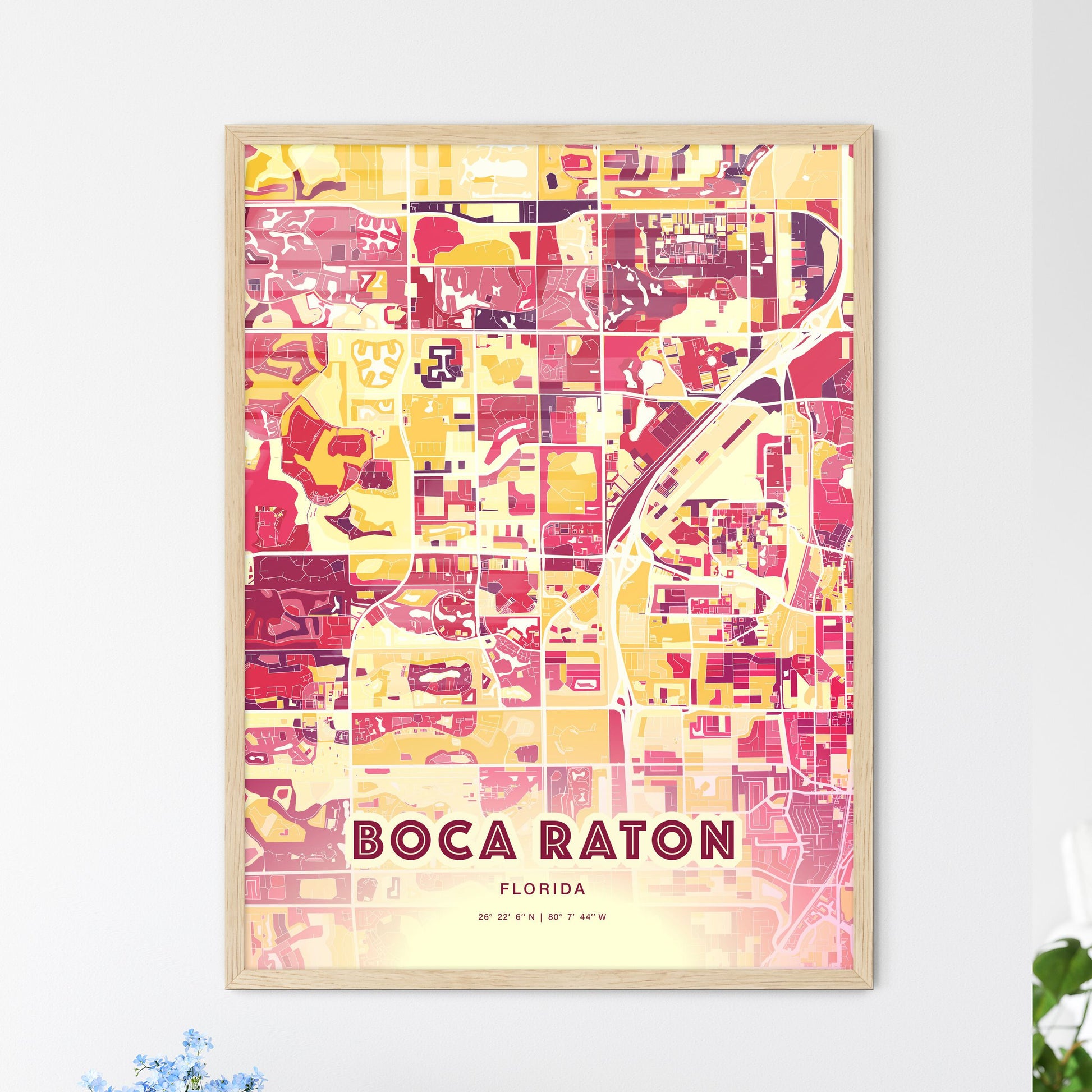 Colorful Boca Raton Florida Fine Art Map Hot Red