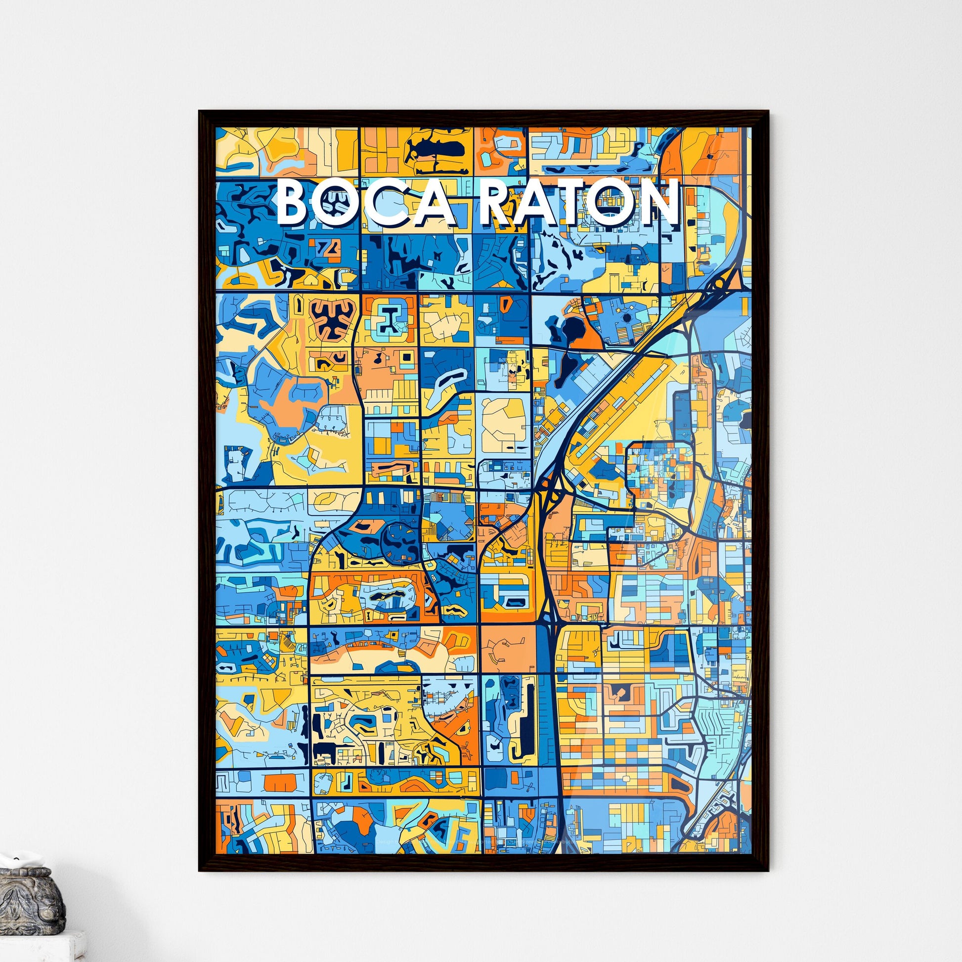 BOCA RATON FLORIDA Vibrant Colorful Art Map Poster Blue Orange