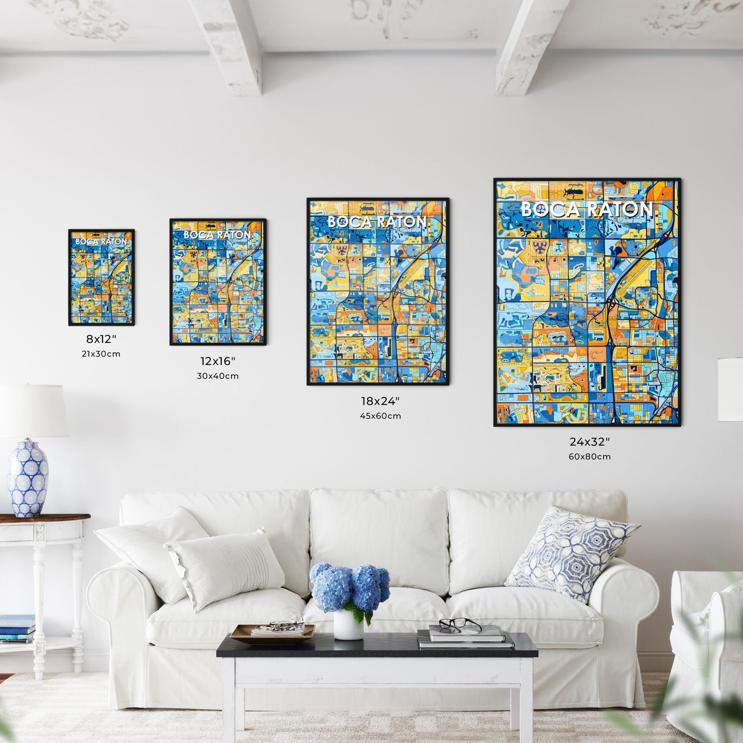 BOCA RATON FLORIDA Vibrant Colorful Art Map Poster Blue Orange