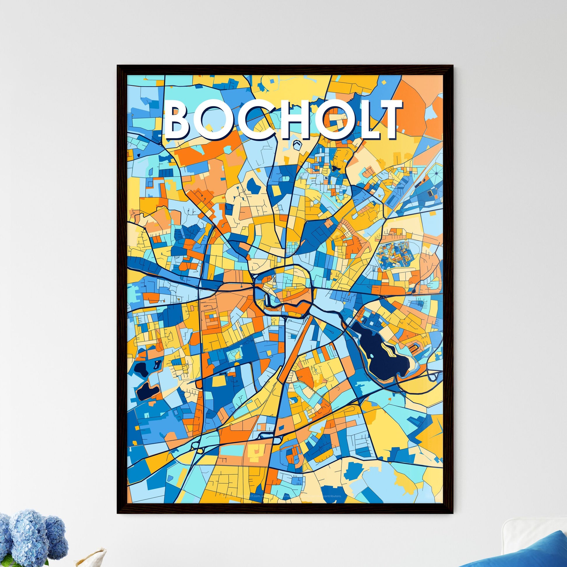 BOCHOLT GERMANY Vibrant Colorful Art Map Poster Blue Orange